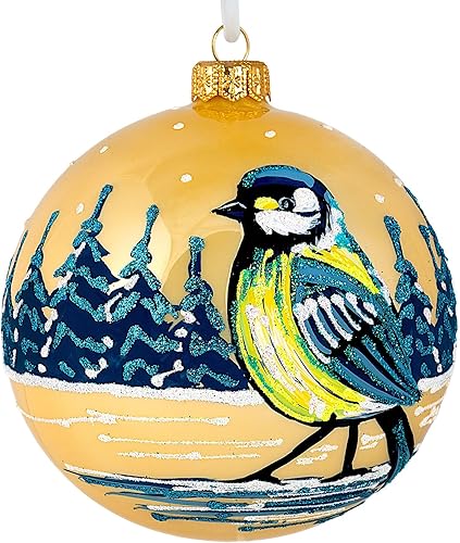 Vista 39 de Adorno de Navidad de vidrio pintado a mano de 3.9 pulgadas (3.9 in), bola colgante, adornos para árbol de Navidad, bola de cristal, regalo