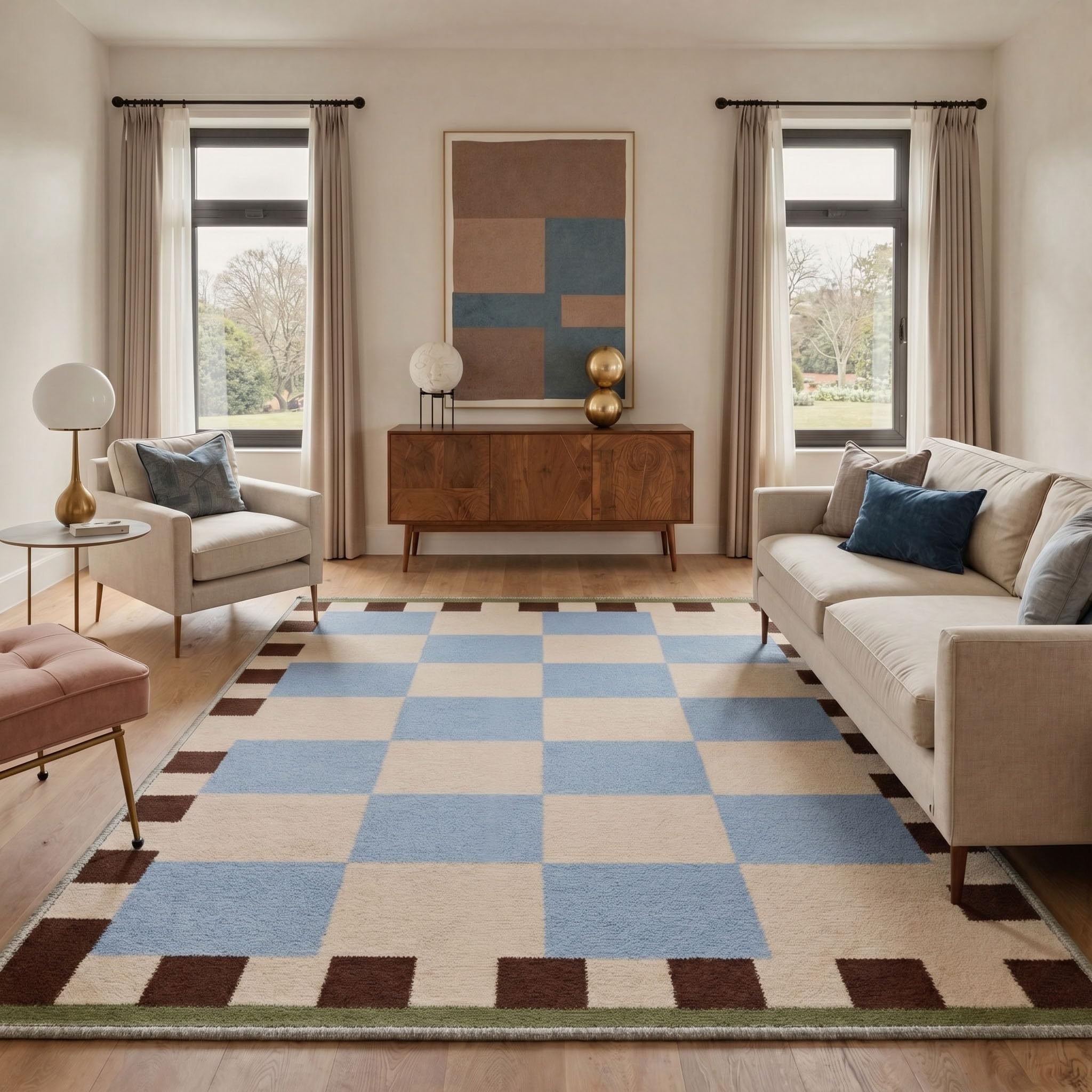 GENIMO Waschbarer Teppich Minimalistisch Türkis Leinen 120x170cm Kueche