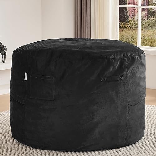 Bean Bag Chair 3ft Memory Foam Sack with Removable Velvet Cover, Ultra Soft Fabric, High Rebound Foam Filling, Portable Lazy Sofa for Adults & Teens, Black
