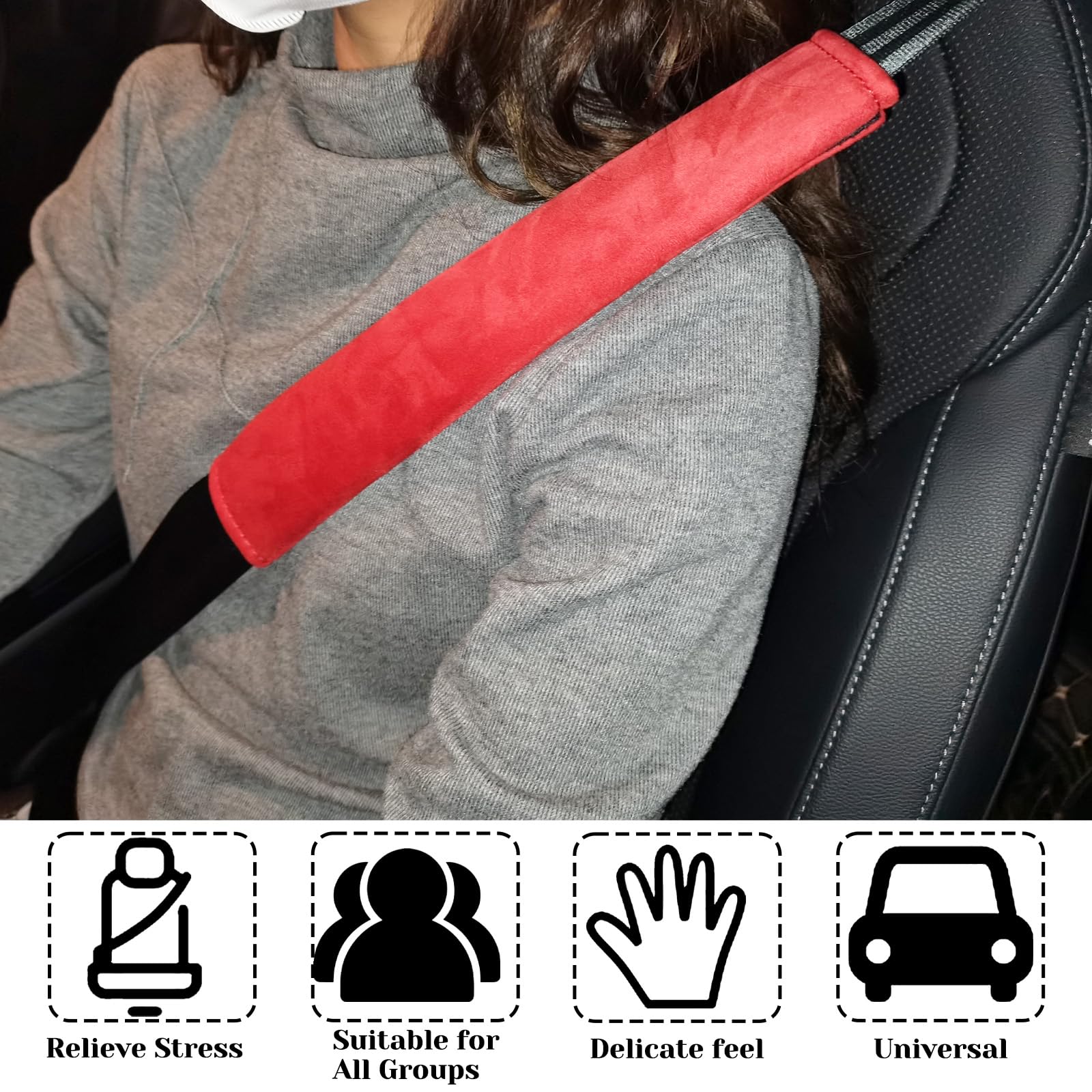 Paquete de 2 almohadillas universales para cinturón de seguridad de coche, funda suave para cinturón de seguridad para hombro, almohadilla para cuello, protector de correa de seguridad para