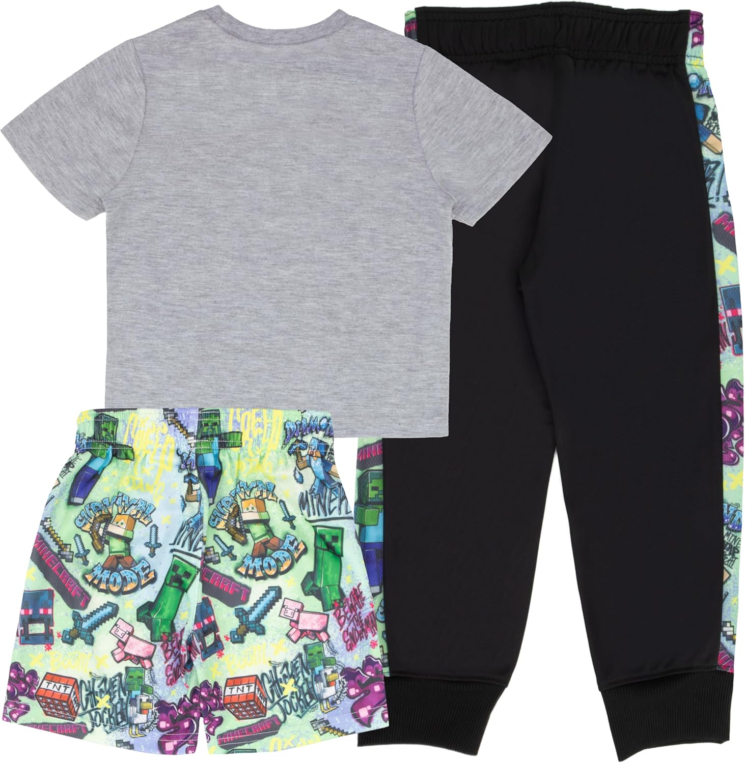 Minecraft Boys 3-Piece Creeper Pants Set - Short Sleeve T-Shirt, Shorts, & Jogger Pants 3-Pack Bundle Set for Boys - Image 2