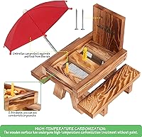 Vista 3 de MIXXIDEA Mesa de Picnic Comedero para Ardillas con Sombrilla Alta, Comederos de Madera para Ardillas para Exterior, Lindo Comedero para Ardillas