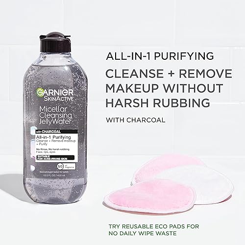 Miniatura 6 de Garnier Skinactive Agua de gelatina limpiadora micelar con carbón purificador todo en uno, paquete de 2