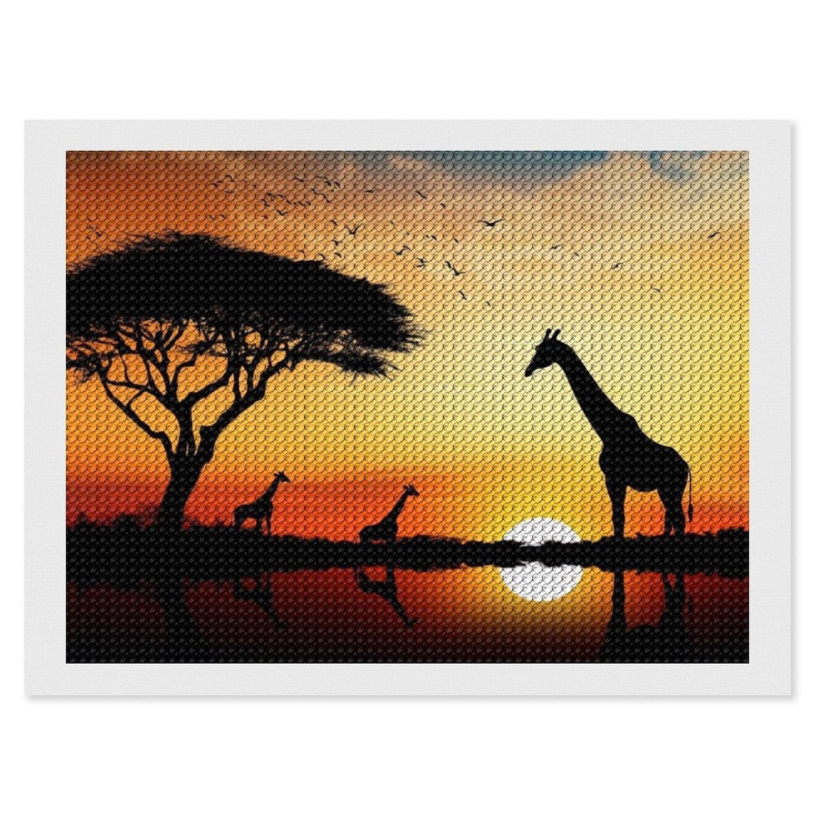 Giraffe Sunset Diamond Art Kits for Adults, DIY 5D Diamonds Painting Kits for Beginner, Round Full Drill Diamond Dots Painting, 12"x16" Diamonds Pictures Gem Art and Crafts Wall Decor