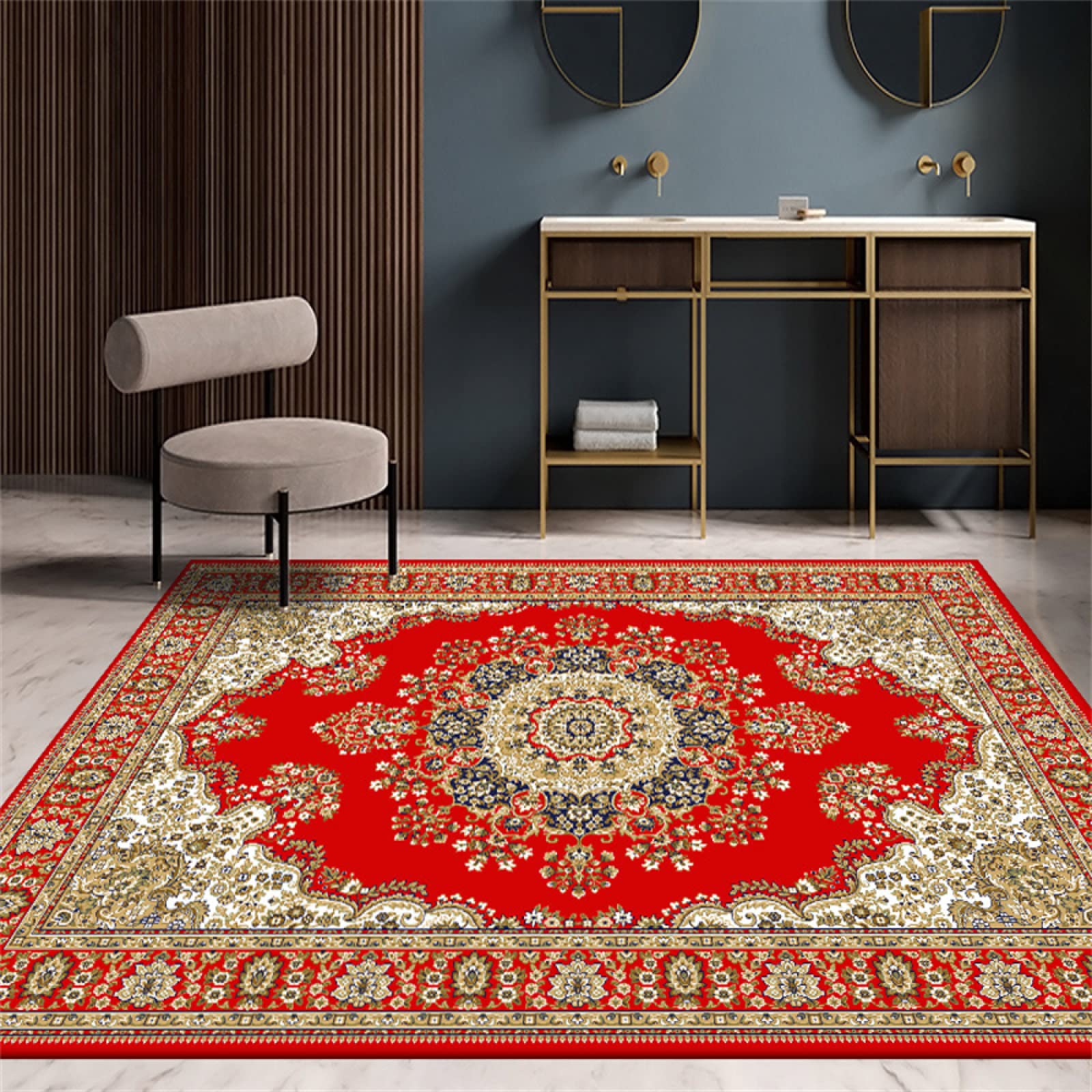 Tapis de balcon extérieur et jardin rouge vintage 160x200 cm idéal pour sublimer votre terrasse