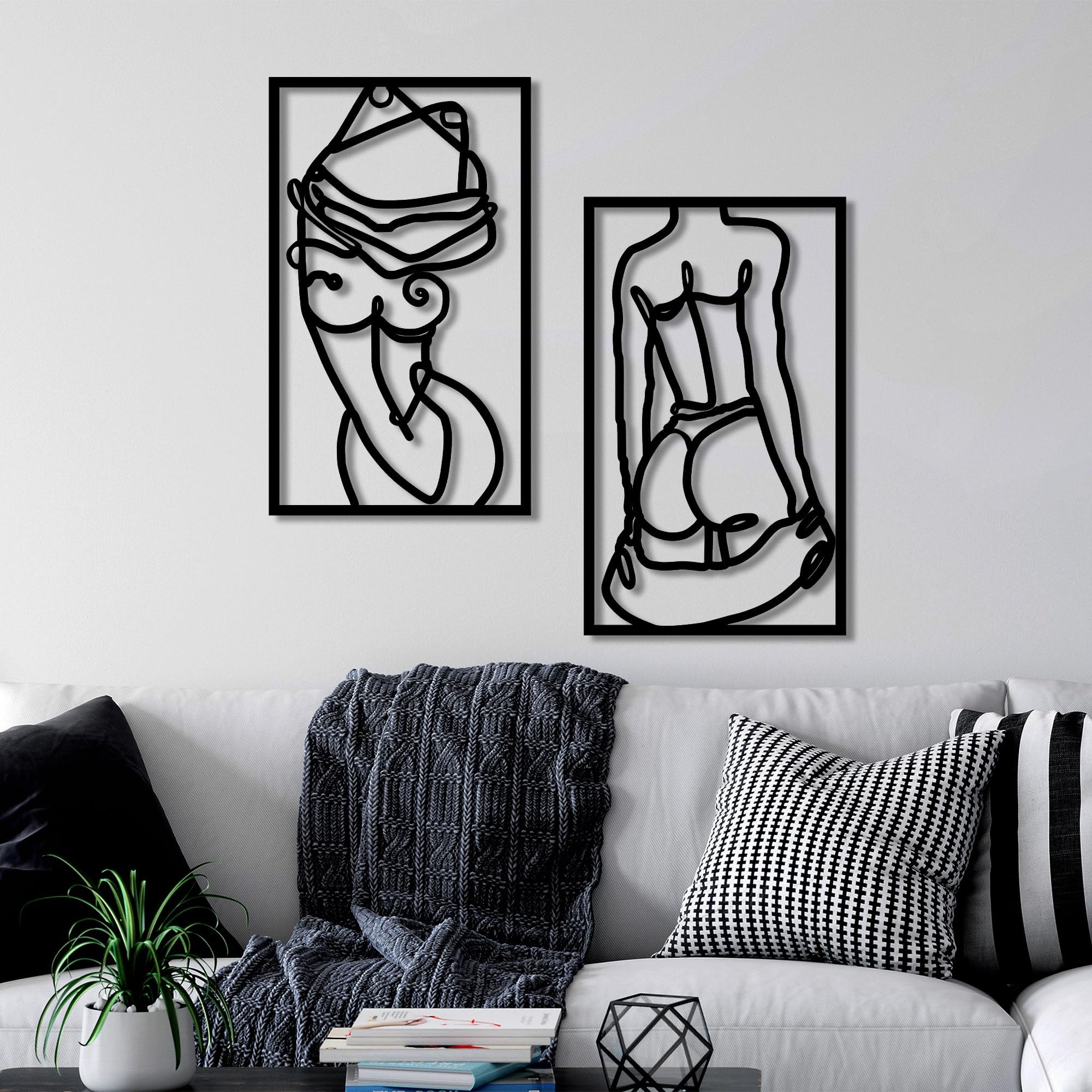 Stylish Black Decorative Metal Wall Accessory (2 Pieces), 42 x 70 cm, 100% Metal, 1.5 mm Thick, Lightweight & Easy to Hang, Perfect for Home Decor