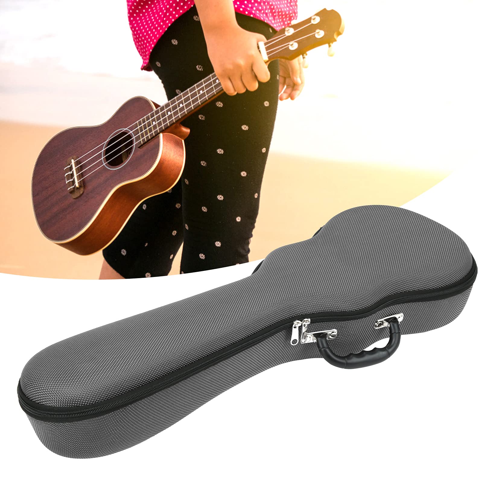 Funda para Ukelele Resistente Al Agua Endurecida de 23/24 Pulgadas con Asas y Correas Reforzadas para Facilitar su Transporte (23/24 Pulgadas Gris)