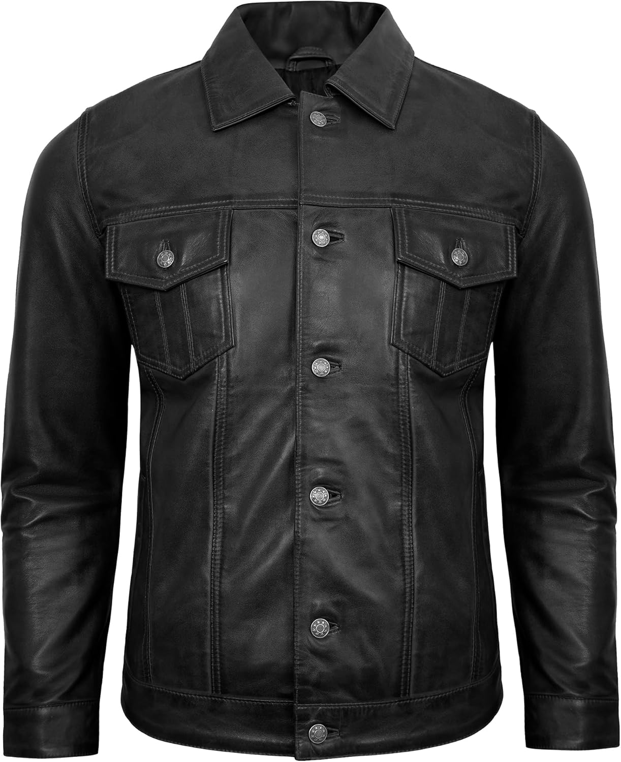 UrbanFocal Leather Jacket For Men - Real Lambskin Polo Collar Premium Vintage Trucker Mens Leather Jackets - Image 3