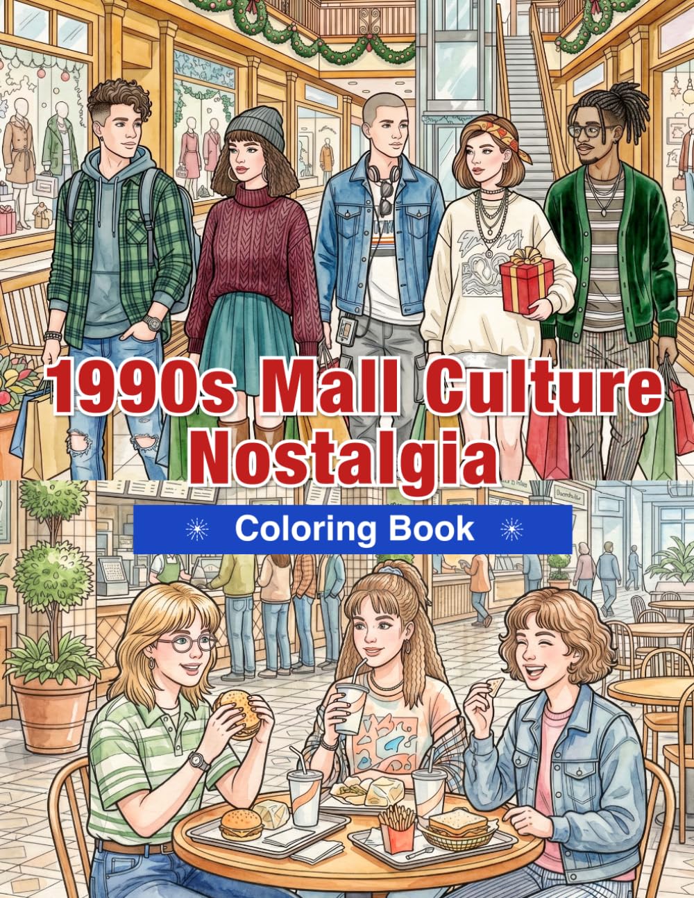 1990s Mall Culture Nostalgia Coloring Book: Shopping Malls, Food Courts, CD Stores, Fashion Boutiques, and Classic American Mall Memories for Adults