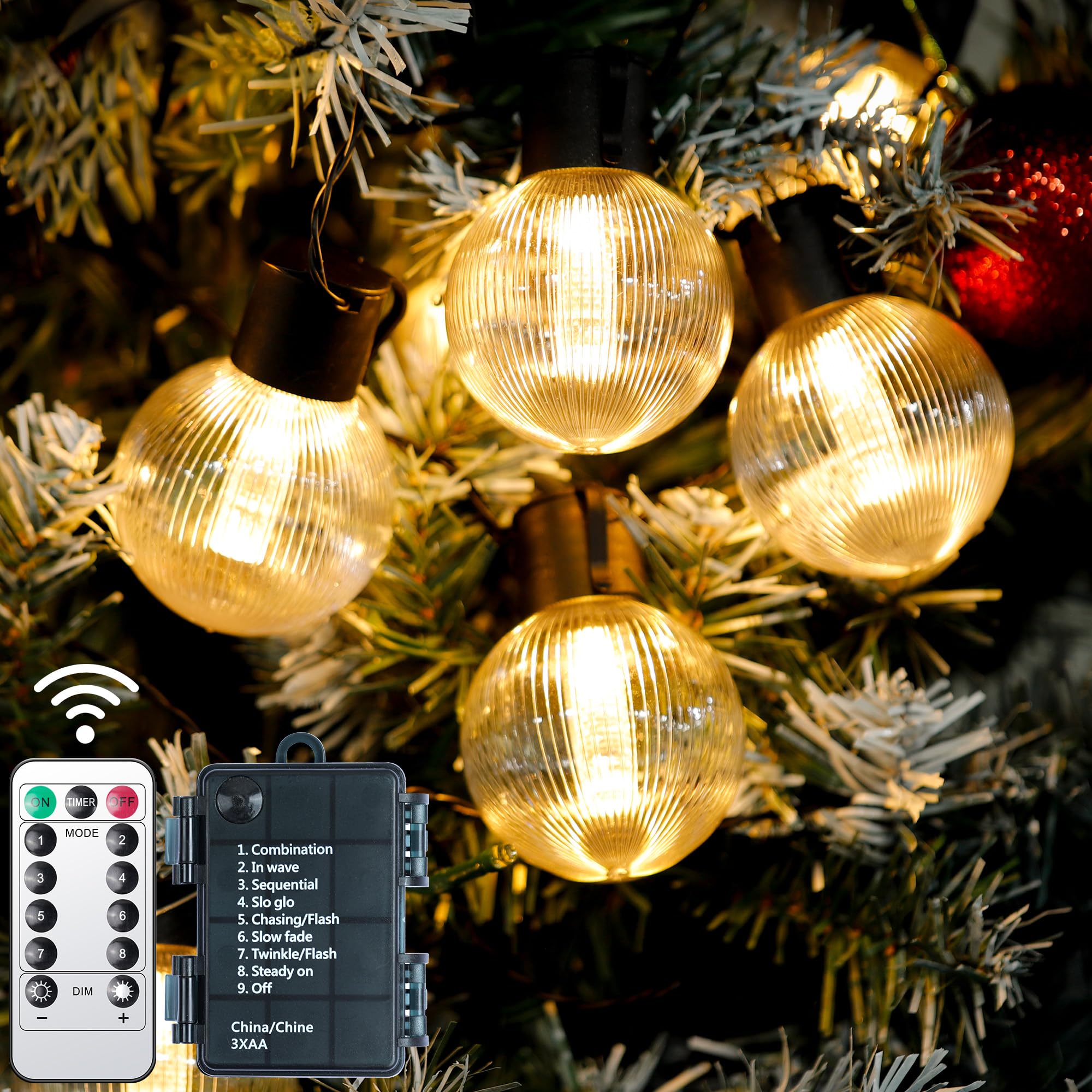 Battery Festoon Lights Outdoor: 9m 30ft Waterproof Battery Powered Fairy Lights 12pcs G60 Large LED String Bulb Light with Remote Control for Garden, Patio, Pergola Decorative Lighting