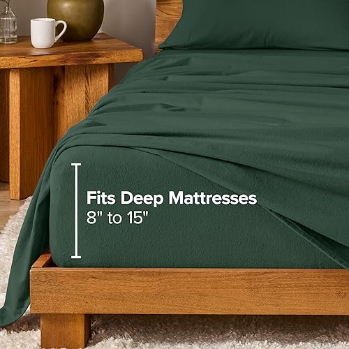 Miniatura 6 de Bare Home Juego de sábanas de franela 100 algodón terciopelo suave y pesado franela de doble cepillado bolsillo profundo Queen verde bosque