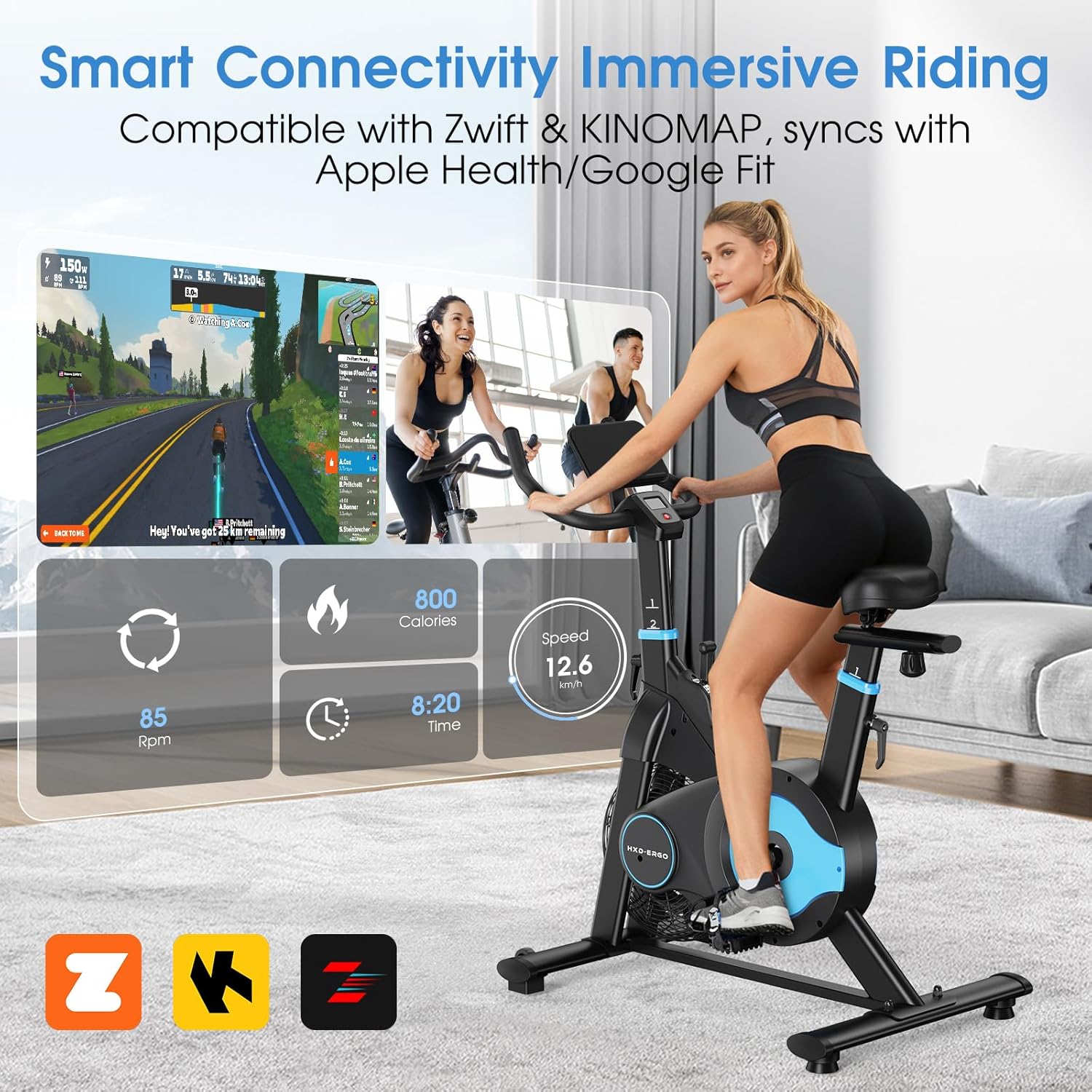 HXD-ERGO Exercise Bike, Magnetic & Air Resistance Indoor Bike, Stationary Bike for Home with Silent Belt Drive, Adjustable Resistance, App Compatible Cycling Bike with LCD Monitor, 350lbs Capacity Workout Bike - Image 4
