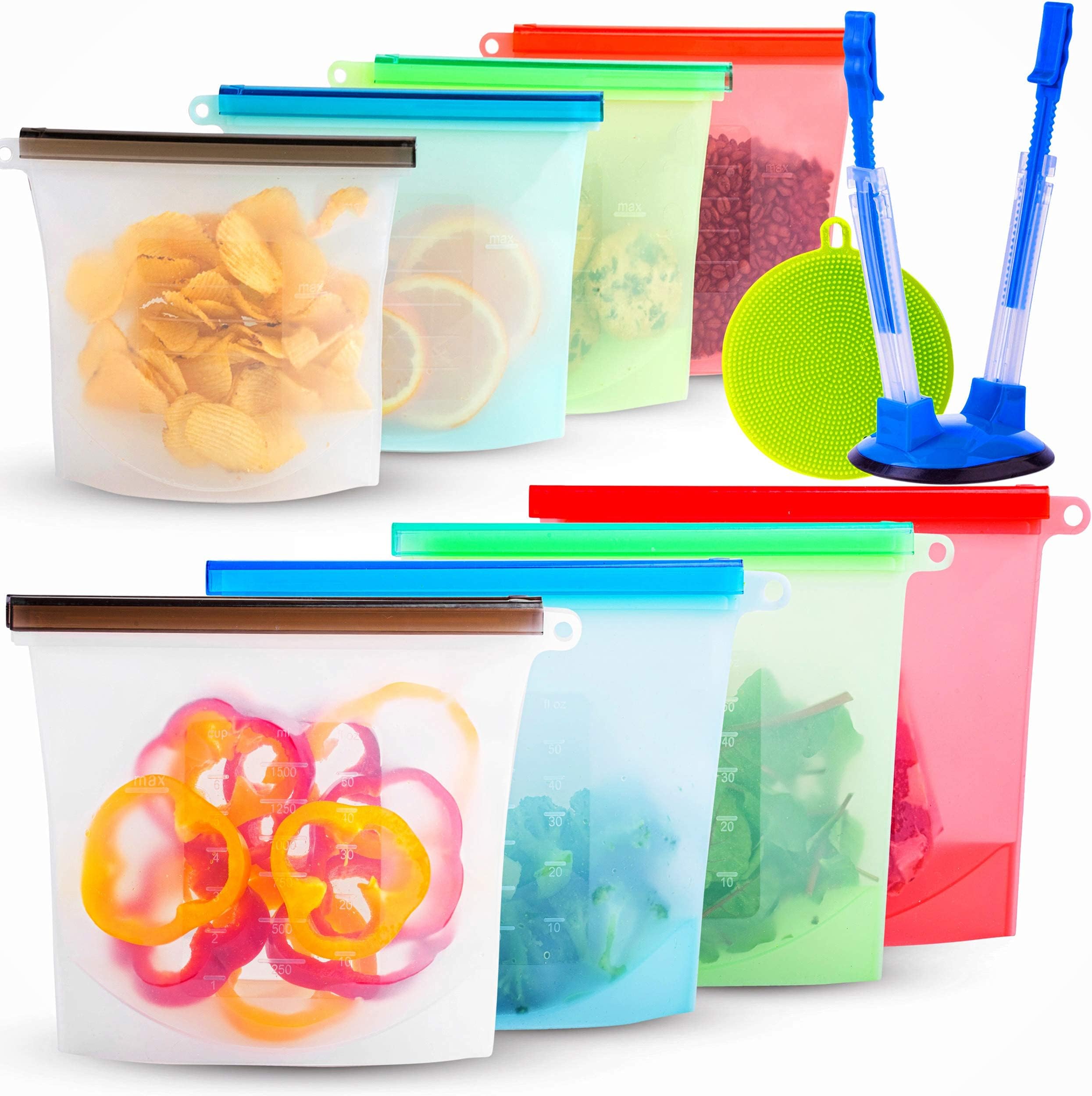 Silicone Bags Reusable Silicone Food Bag Reusable Sandwich Bags Silicone Storage Bags Silicon Containers Plastic Conteiner Freezer Gallon Size Snack Sous Vide Lunch