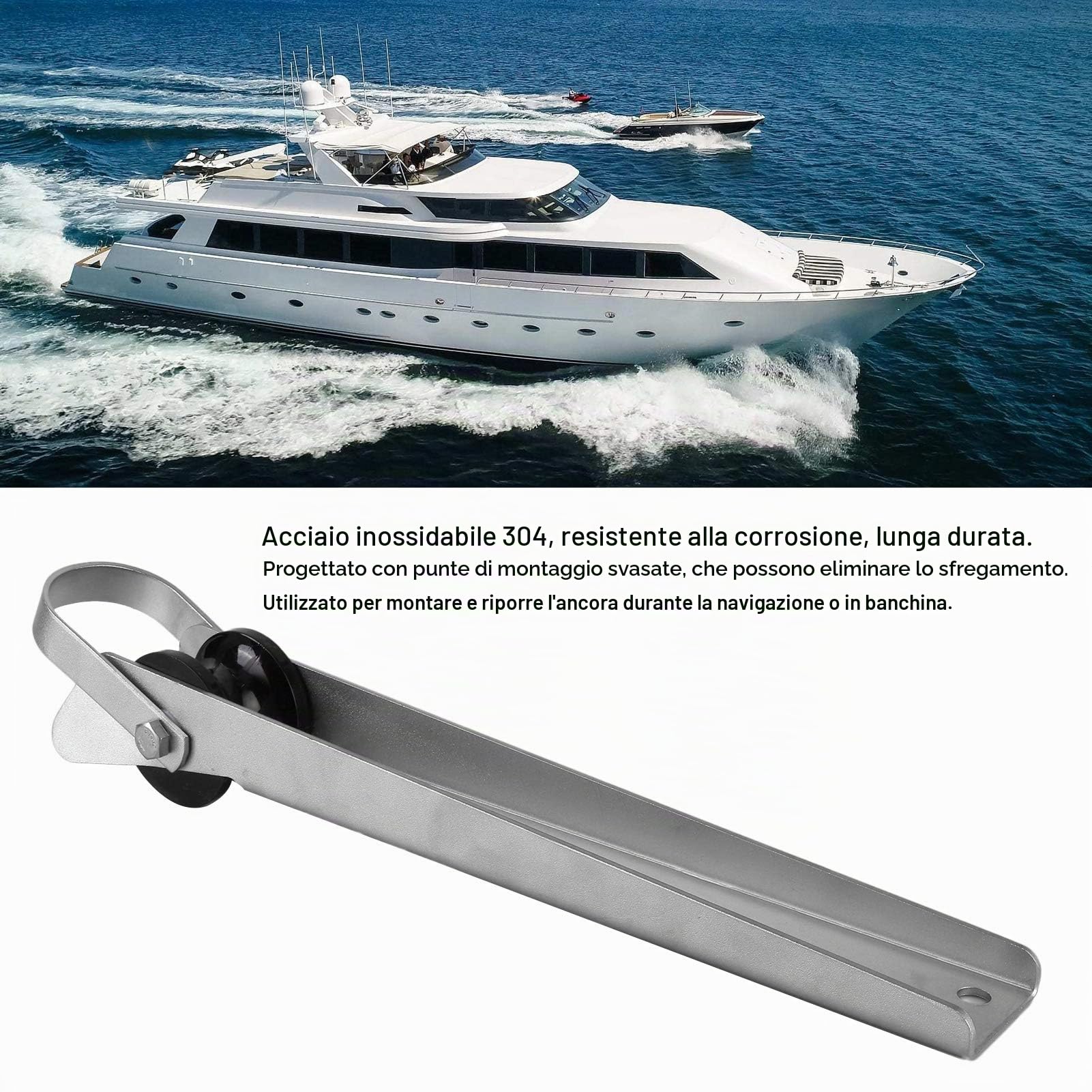 Akozon Rullo di Ancoraggio per Prua della Barca Acciaio Inossidabile 304 15 Pollici Rullo di Ancoraggio Staffa Fissa Barca Marina Accessori Hardware di Docking di Lancio Automatico Rulli
