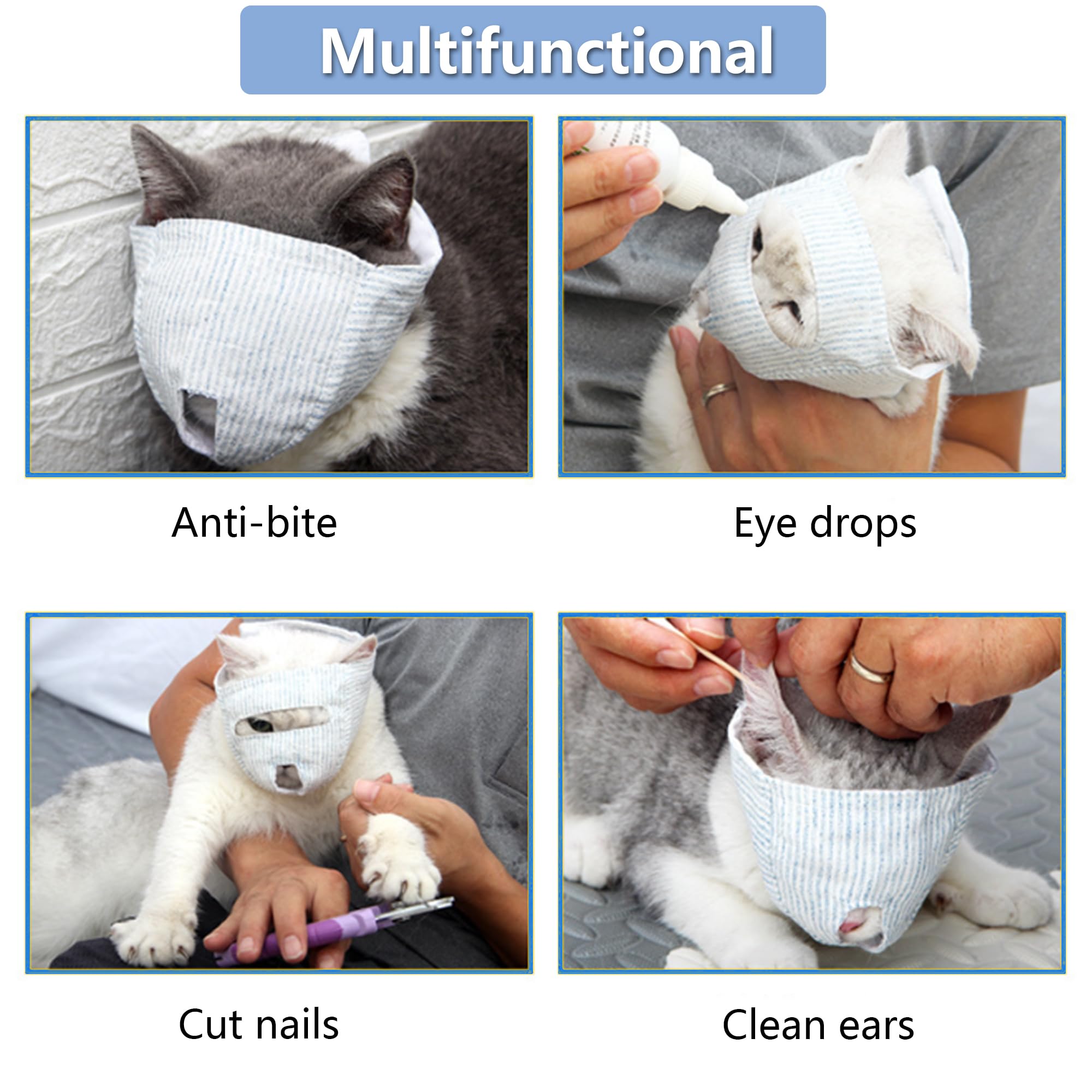 Museau Chat Soin Anti-Morsure Chat Respirant Réglable Empêcher Mastication Morsures Protection Claire Visage Soin Bain Doux Chat Rasage Ongles Coupants