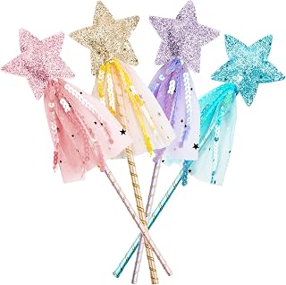 4PCS Magic Wand for Kids, Princess Party Favors Princess Wands for Little Girls, Fairy Wands, Glitter Wand, Star Wand Birthday Gifts for Girls(Pink, Blue, Purple, Yellow)
