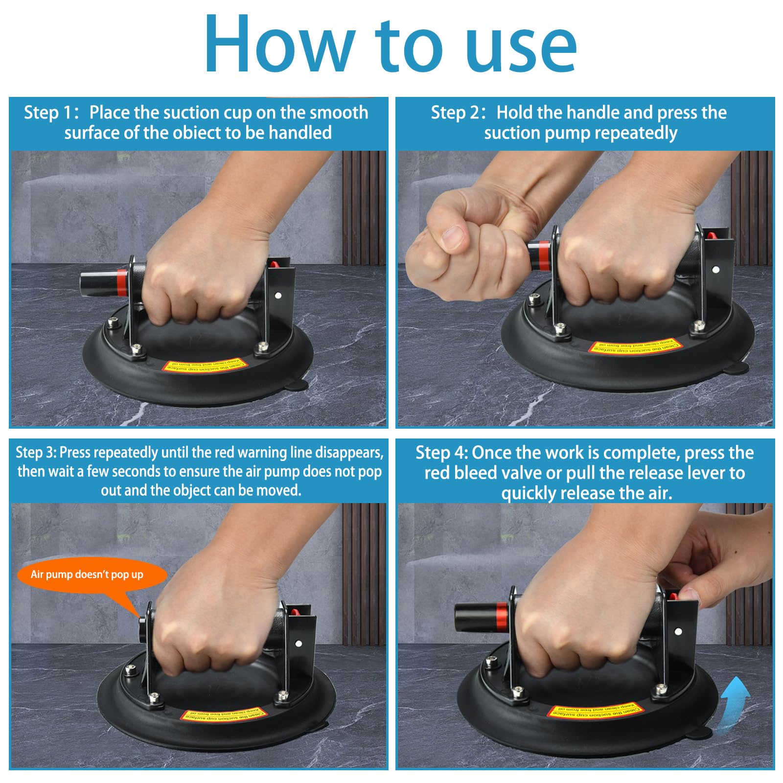 Glass Suction Cups - Lift Large Glass Up to 660lbs -4