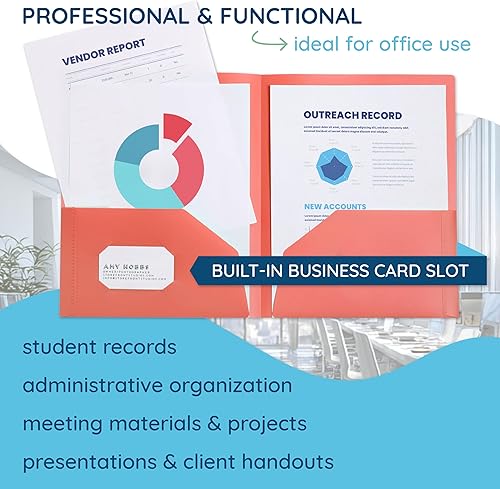 Vista 4 de Blue Summit Supplies 6 carpetas de polietileno con dos bolsillos, tonos de gemas surtidos, carpetas de plástico duradero con 2 bolsillos