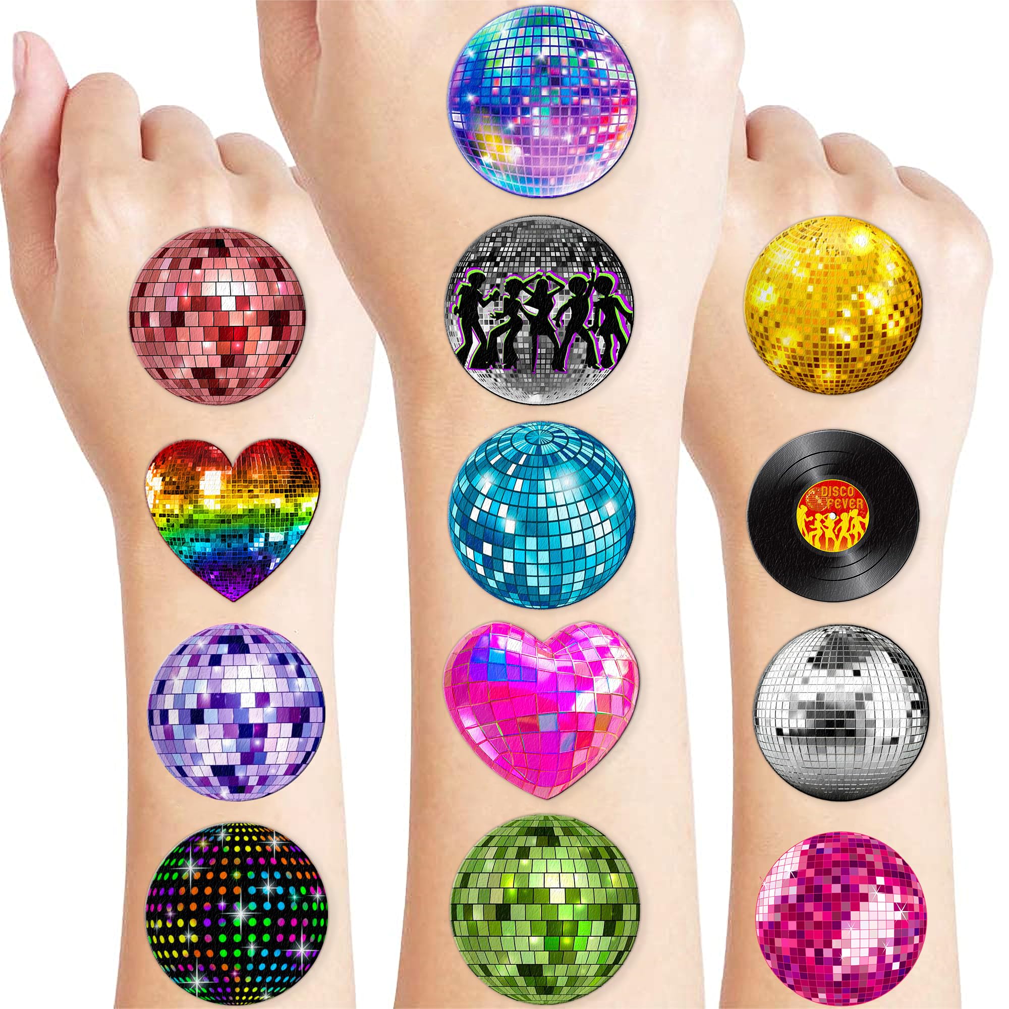 96 PCS 70s Disco Ball Pre Cut Temporary Tattoos Party