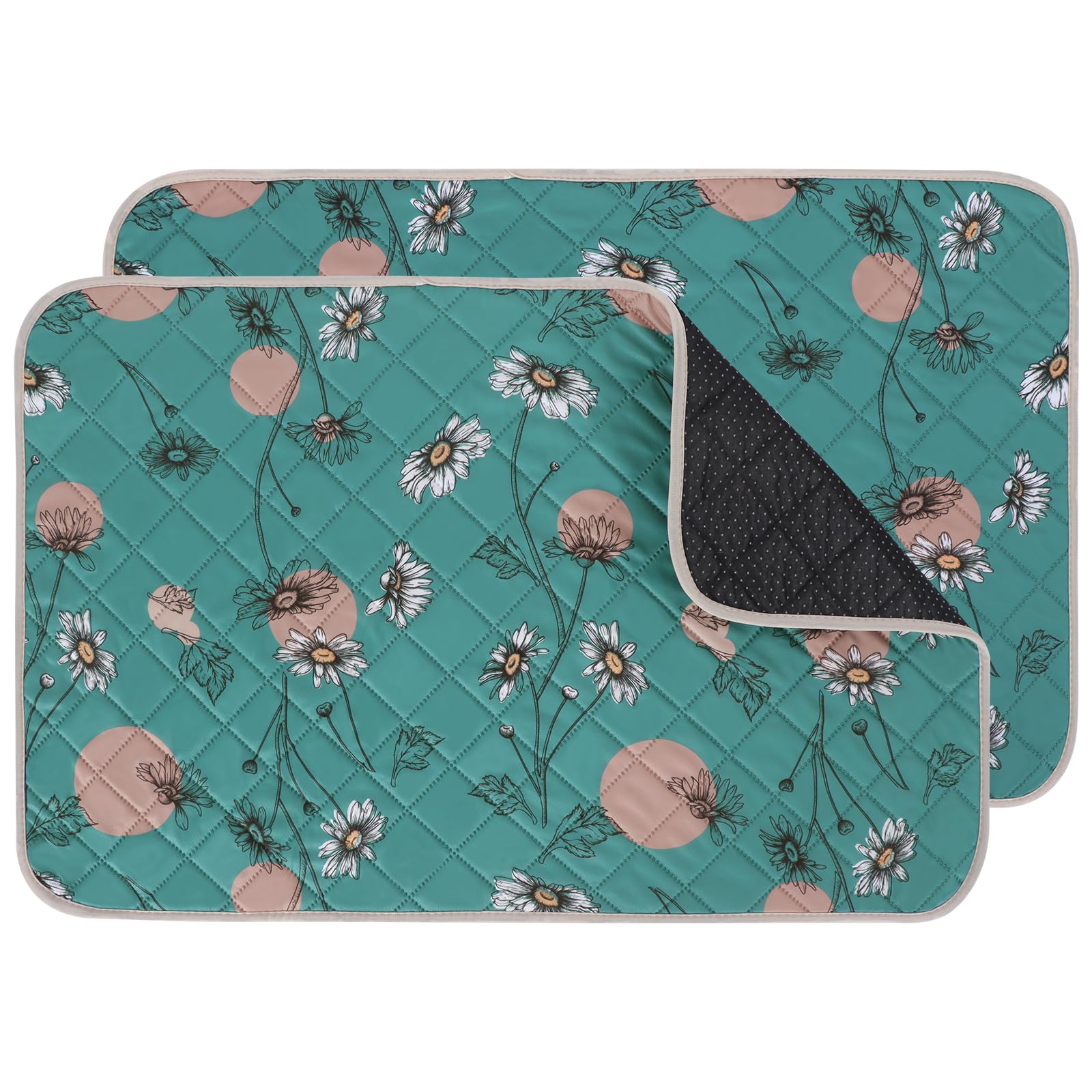 IEUUMLER Washable Pee Pads for Dogs, 2 Pack Waterproof & Non-Slip Pack Whelping Pad, Reusable Washable Puppy Potty Training Pad with Fast Absorbent for Playpen FC013 (Teal Daisy,60*45 cm-2 pcs)