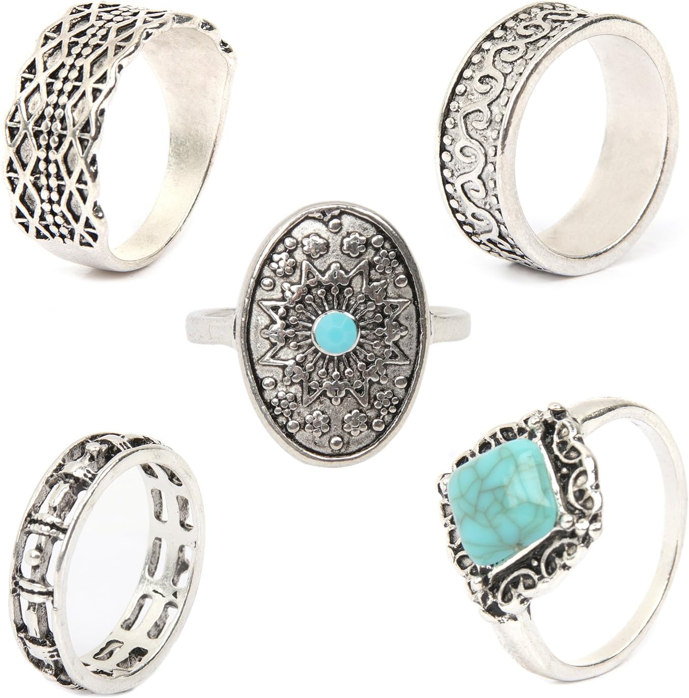 Bohemian Vintage Sliver Stack Ring Set 5pcs,Iring02