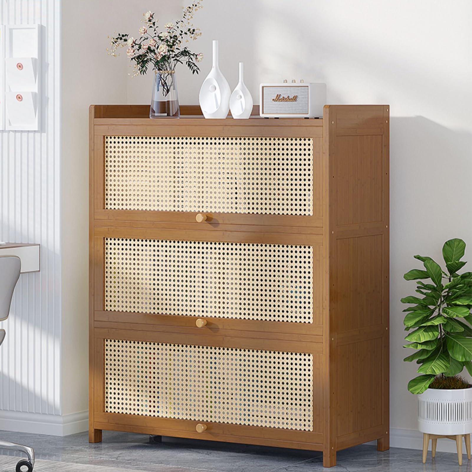 Vetrina con Porta A Ribalta in Simil Rattan, Vetrinetta A Ribalta Nascosta, Aumenta Disegno del Fondo, Vetrina Integrata, Applicabile A Molti Luoghi (Color : Brown, Size : 31.4x12.2x42.1in)