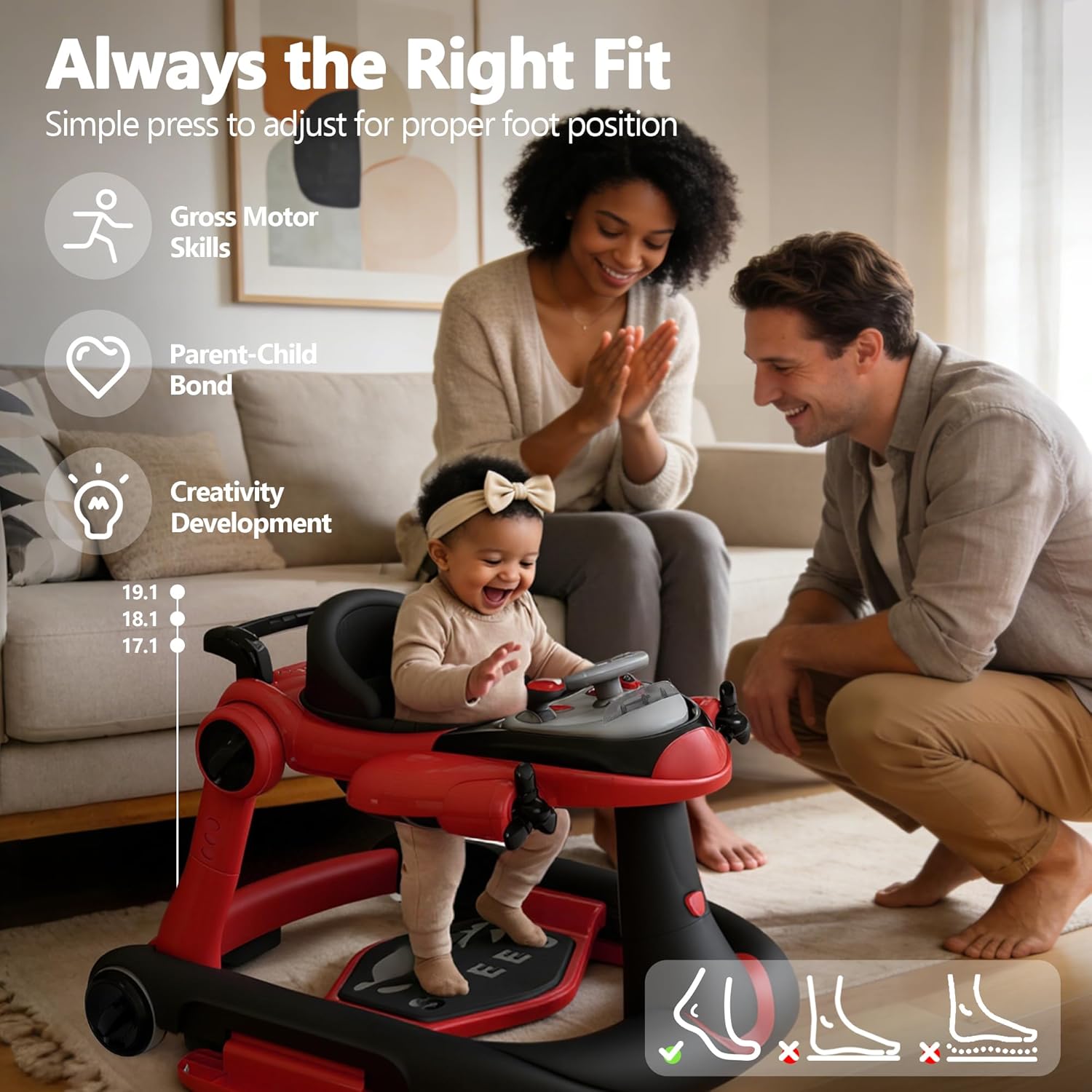 Kinder King 8-in-1 Baby Walker with Music & Lights, 3 Level Adjustable Height, Foldable Toddler Walker with Speed Adjustable Wheels, Easy to Clean, Baby Walkers for Boys & Girls 6-18 Months - Image 6