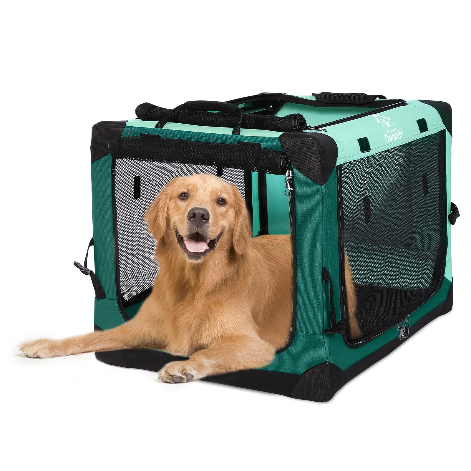 Ownpets 4 Door Dog Soft Crate Folding Portable Soft-Sided Crate with Strong Steel Frame and Mesh Mat for Indoor & Outdoor Travel Dog Crate