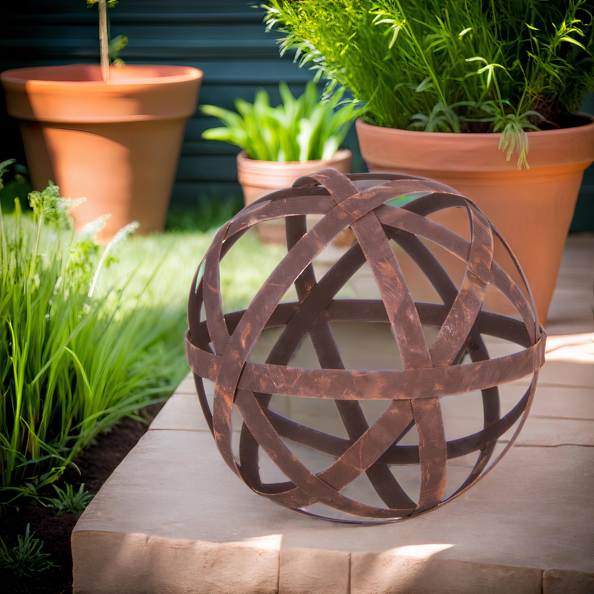 ecosoul Kugel Rostkugel Dekokugel verrostet Bänder Gartenkugel Metall Rost Deko Edelrost Verschiedene Durchmesser 1 Stück (50cm Durchmesser)