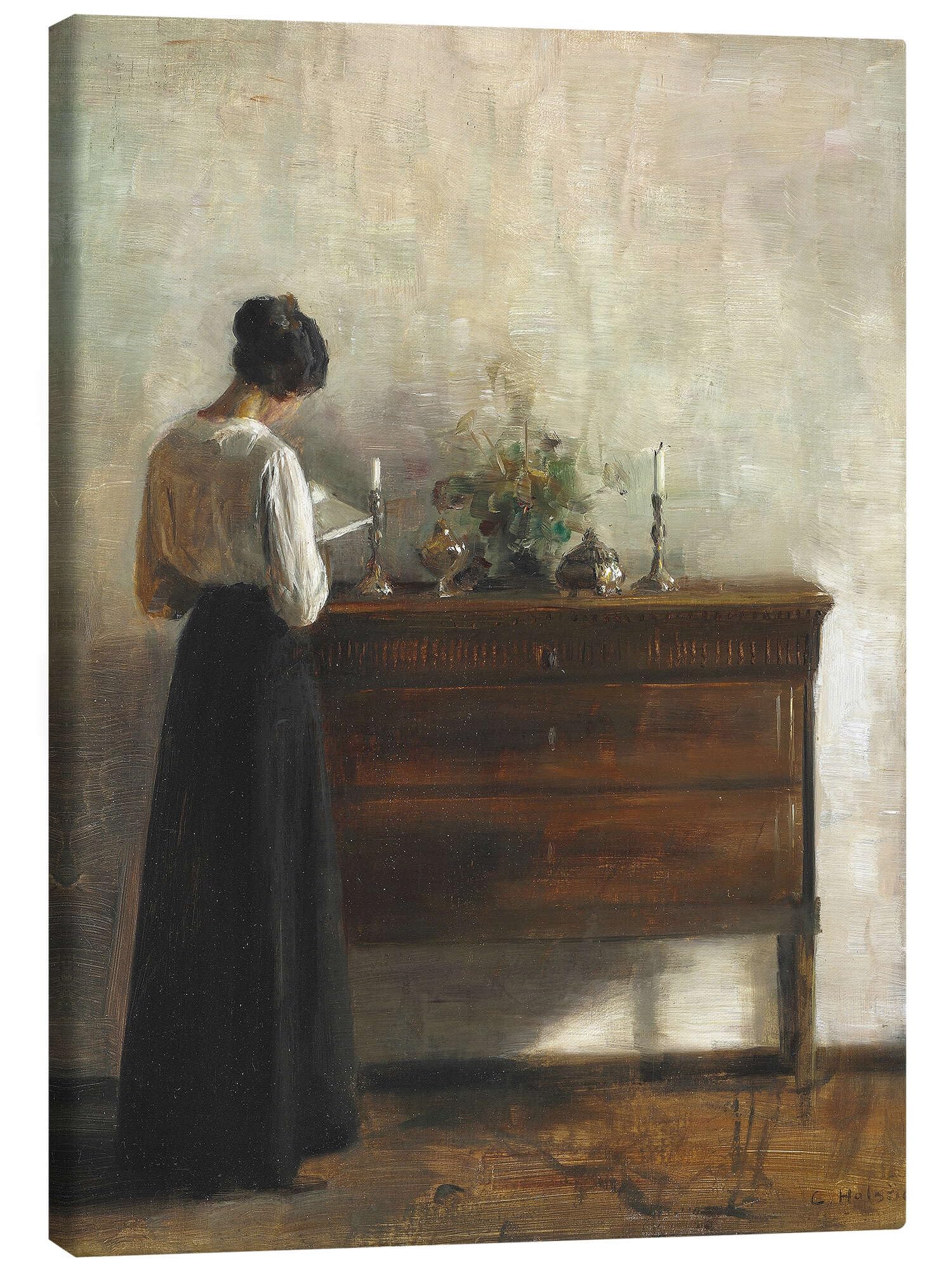 Posterlounge Ritratto di una donna che legge Stampa su tela | 50 x 70 cm di Carl Holsøe Beige Quadri Decorazione per pareti