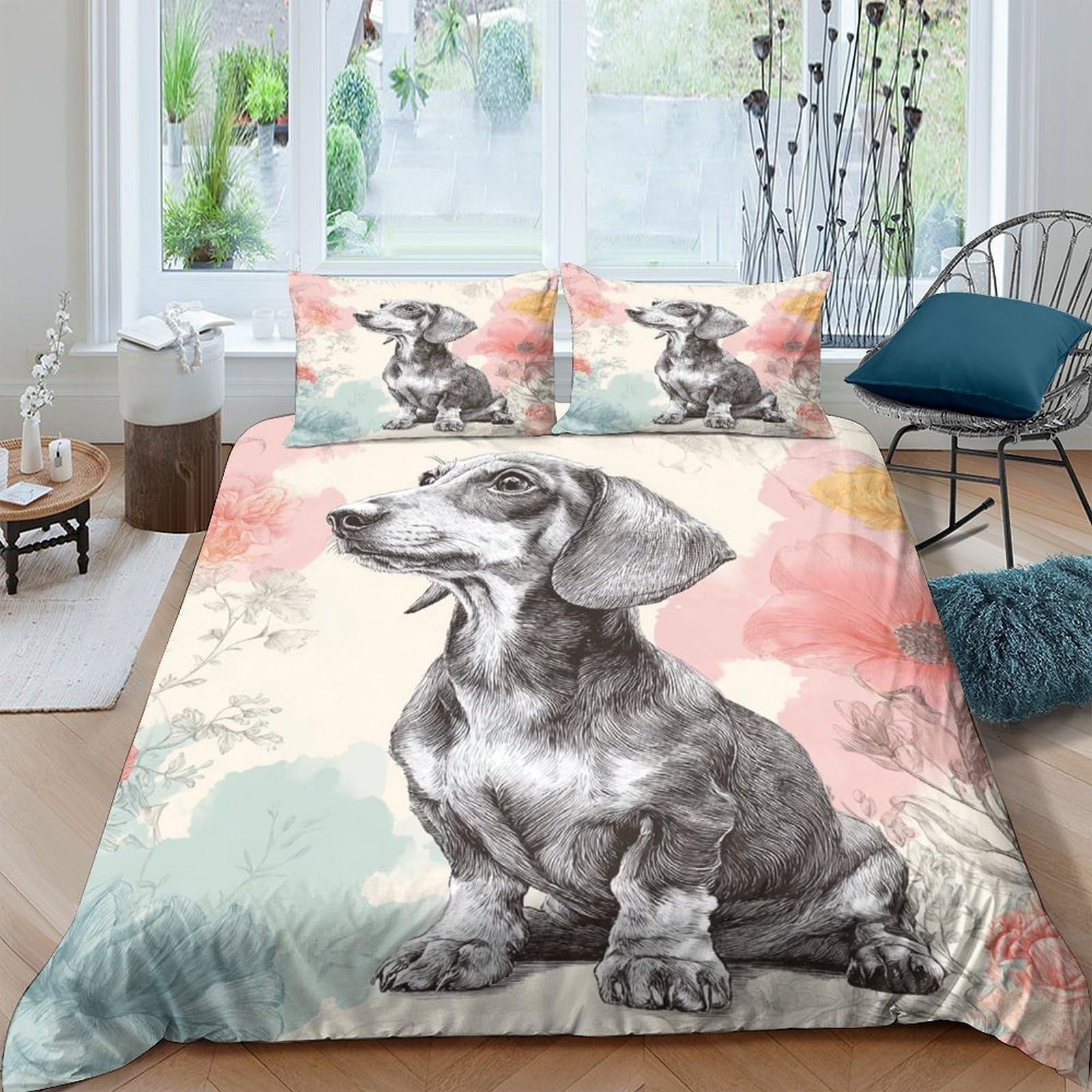 Ctjqhvkz Style-1 3D Printed Dog Sketch Fitted Sheet Microfiber Soft Pastel Art Bed Cover For Bedroom Guest Room Mattress Protection Decor Single（135X200cm）