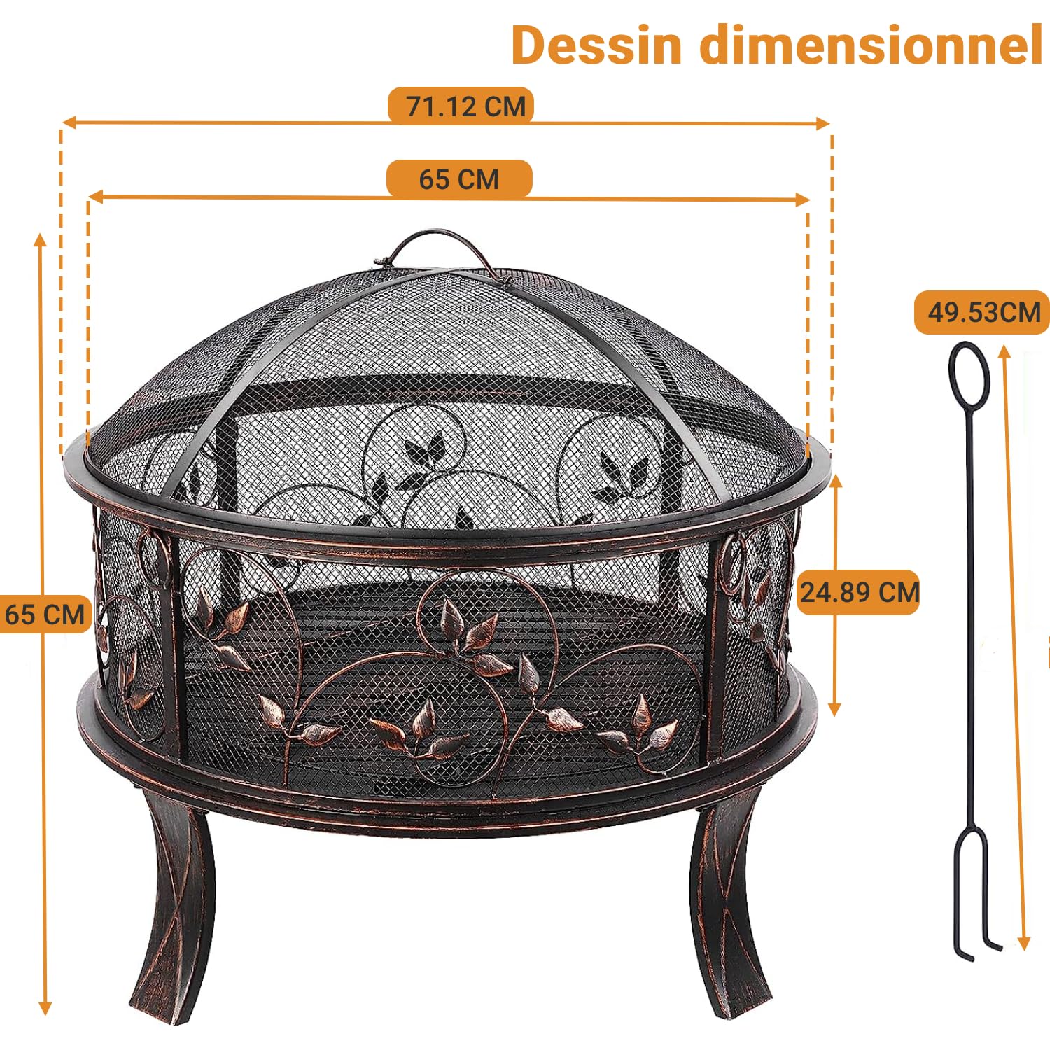 TLGREEN Brasero Extérieur pour Jardin, Foyer Stable Ø 71 x 65 cm
