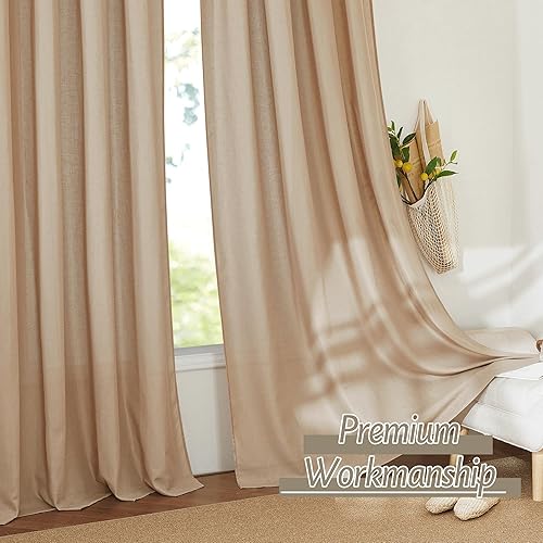 Miniatura 7 de RYB HOME Cortina de Lino Transparente de Lino Reductora de Luz, Cortinas de Privacidad Semitransparentes Transpirables Largas para Sala de Estar,