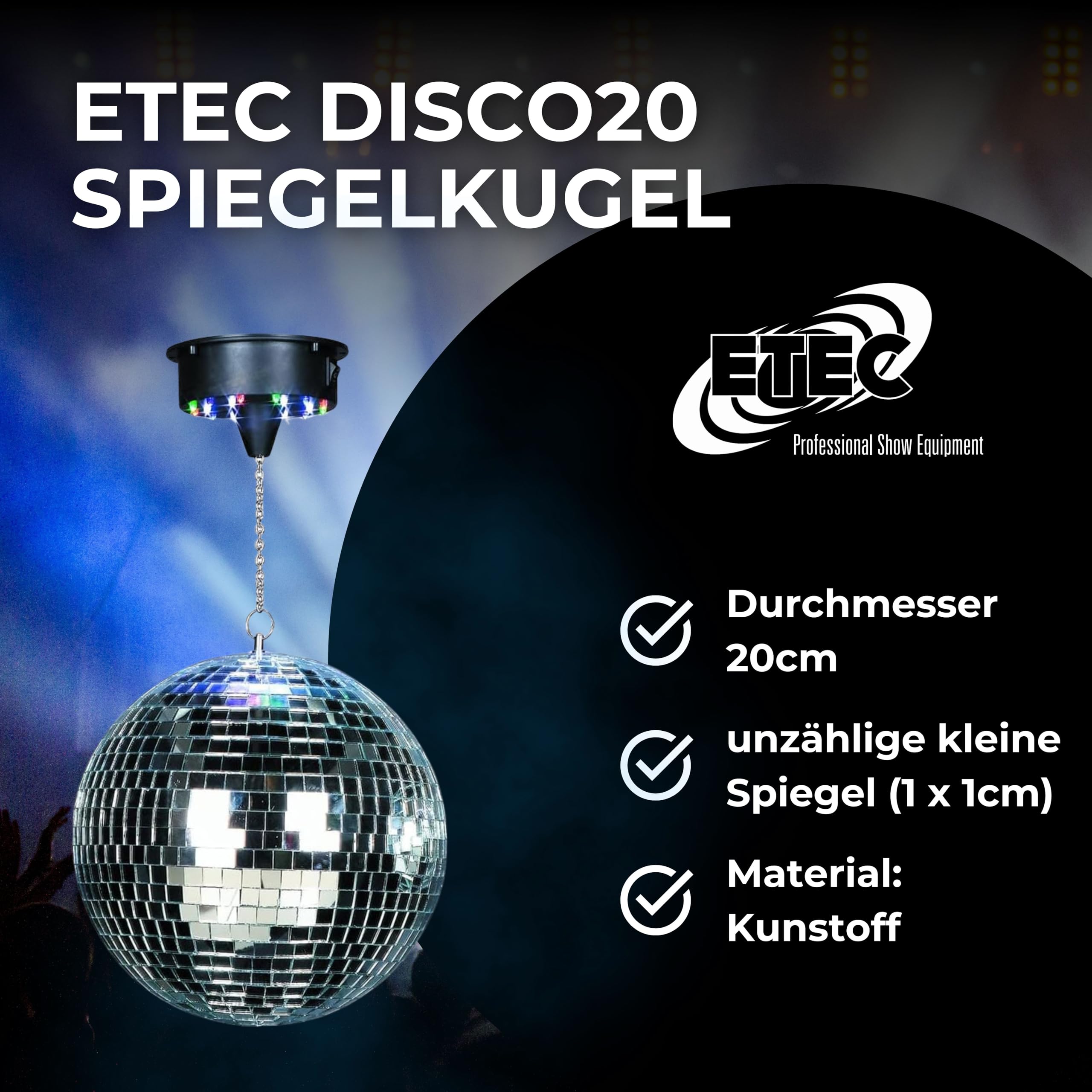 Spiegelkugel Halb 20cm Silber Mit Motor - Für Deckenmontage