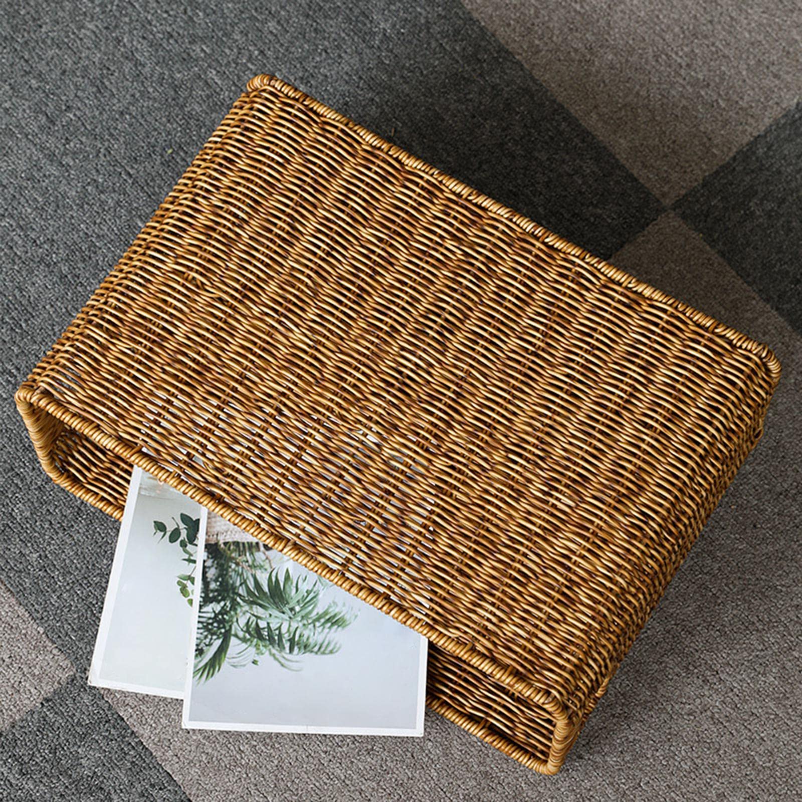 Cestas Organizadoras de Almacenamiento, Cestas Rectangulares, Tejidas a Mano, Aspecto de Ratán, Solución de Almacenamiento Práctica, marron oscuro, tal como se describe