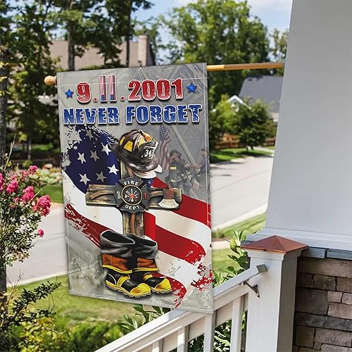 Miniatura 5 de Bandera de jardín 911 Never Forget de 12 x 18 pulgadas con texto en inglés "American We Remember 911", bandera de jardín del Día del Patriota