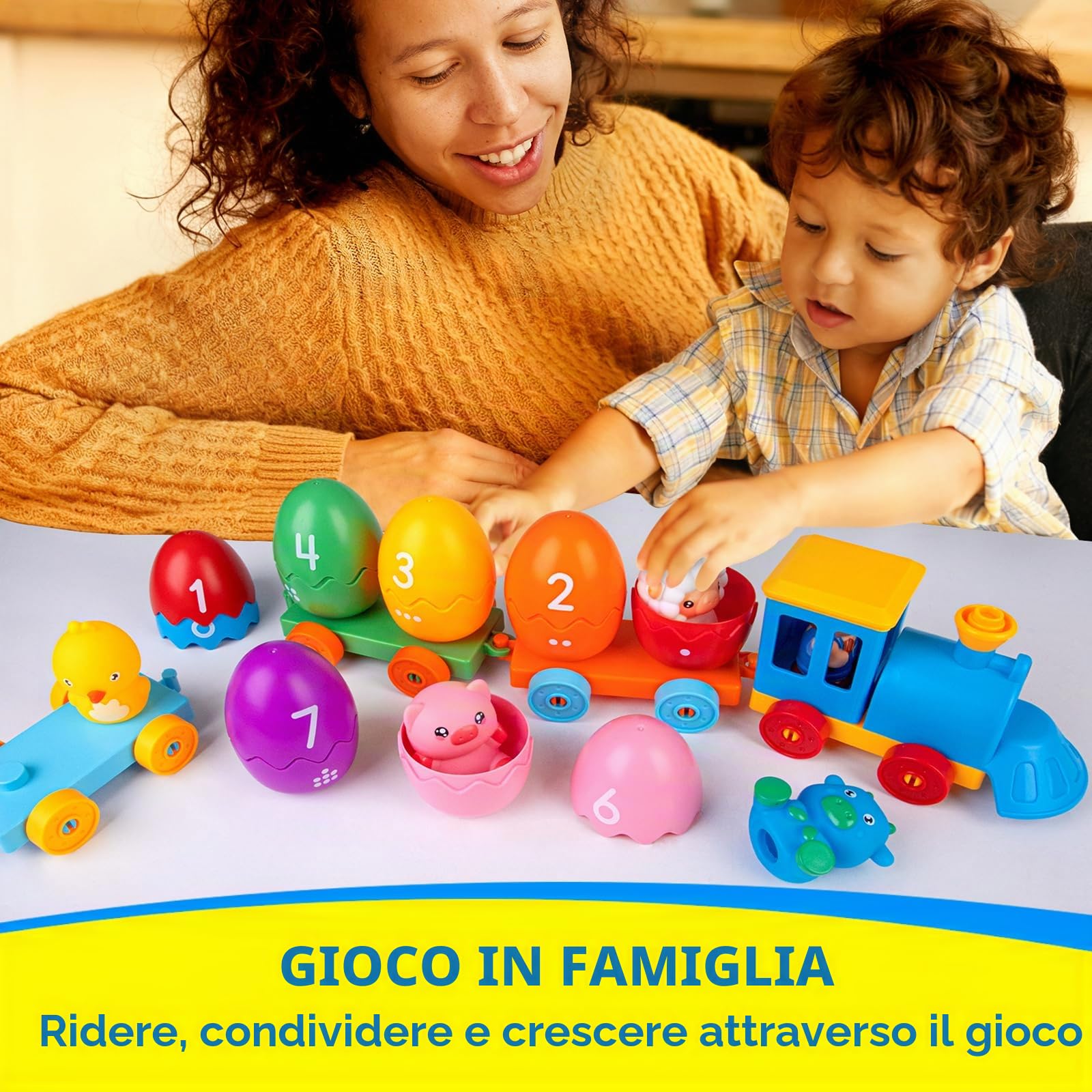 Quanquer Trenino Fattoria per Bambini 18+ Mesi, Giocattolo Educativo Montessori per Contare, Ordinare e Abbinare, Ideale per attività Prescolari e Come Regalo Perfetto di Natale e Compleanno