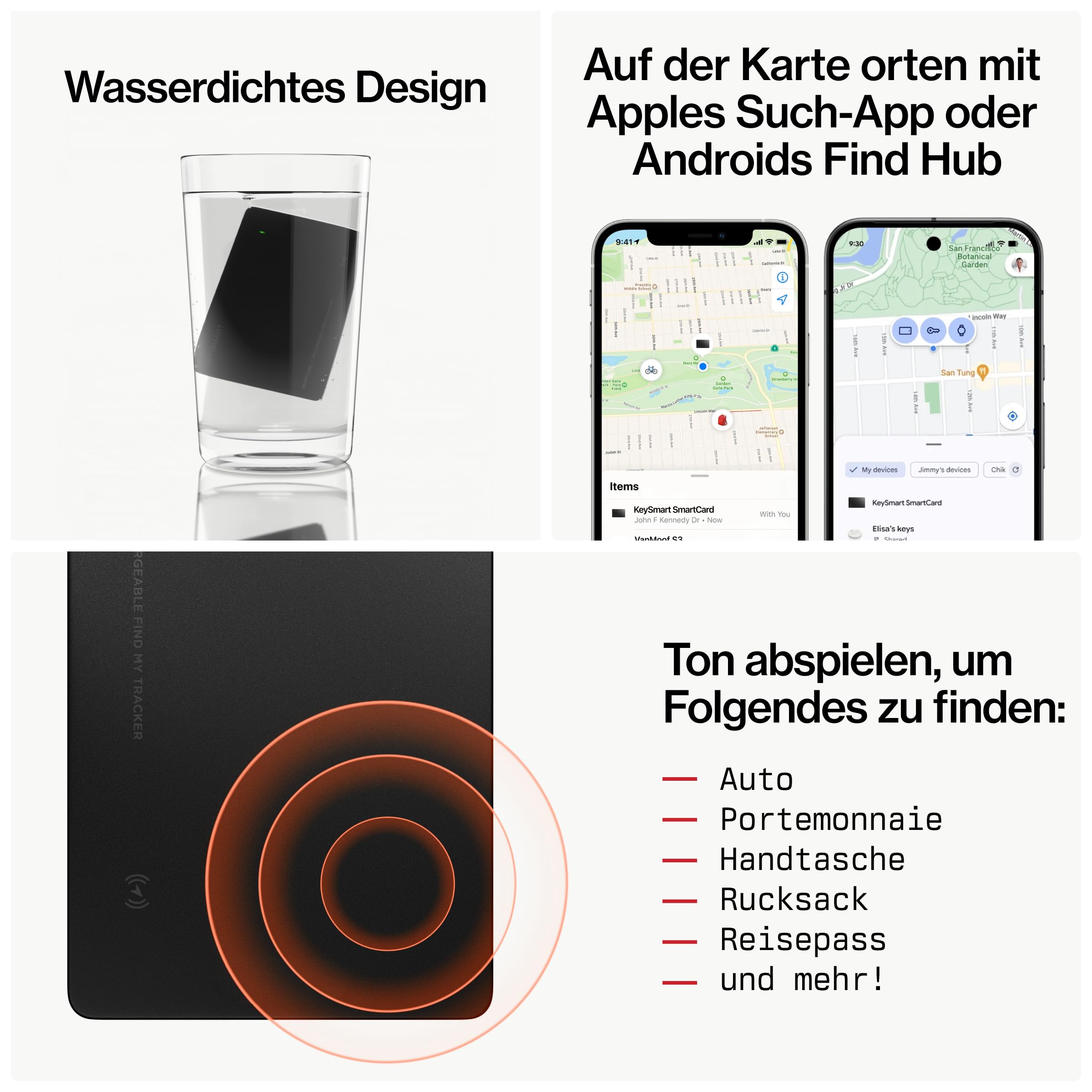 KeySmart SmartCard (Gen 3) – MFI-zertifizierte Wallet-Tracker-Karte, kompatibel mit Apple „Wo ist?“ & Google Find Hub, wiederaufladbarer GPS-Tracker, wasserdicht.3er-Pack