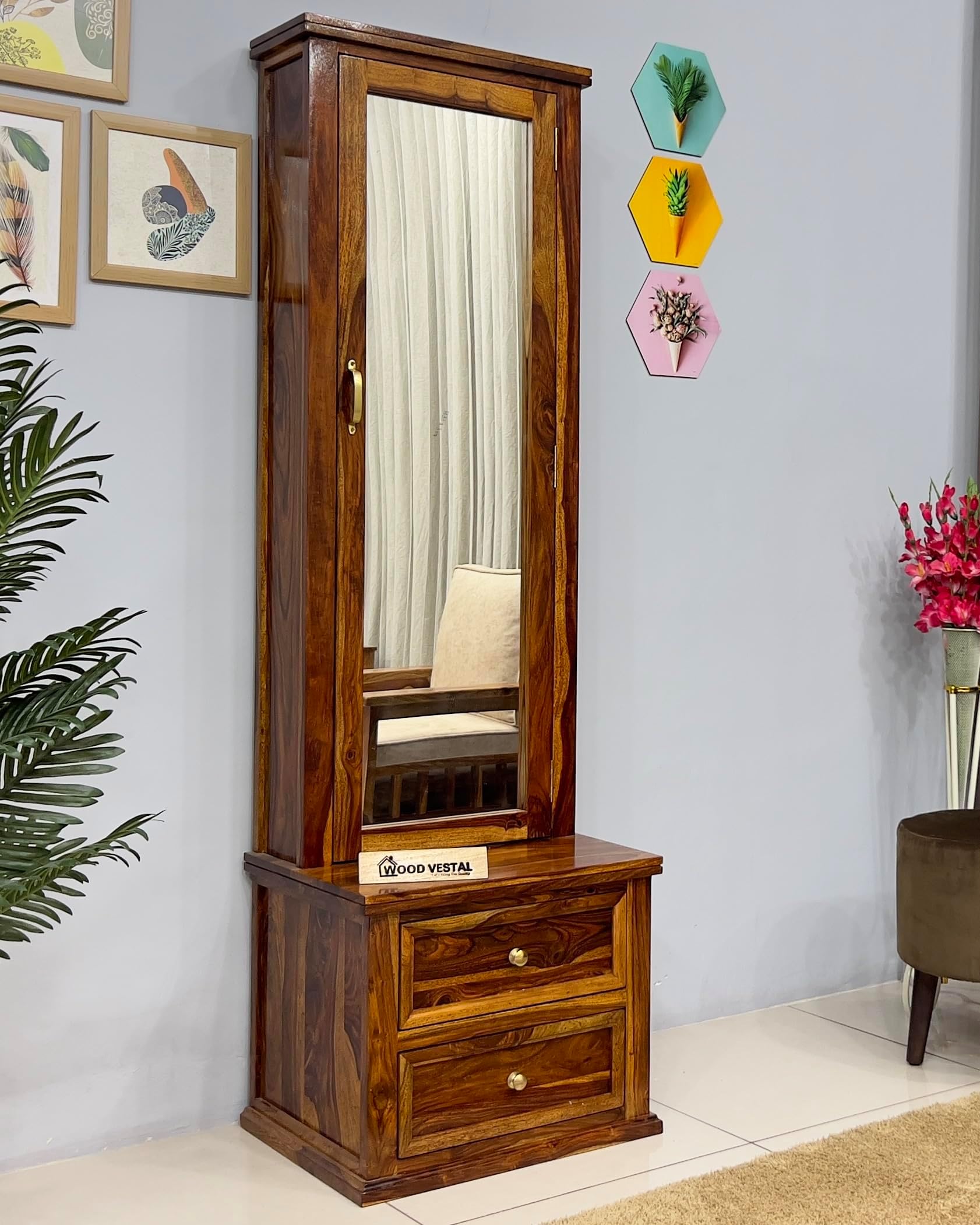 Woodvestal Sheesham Wood Dressing Table - Mini | Wooden Dressing Table | Sheesham Wood | Bedroom Furniture, Brown