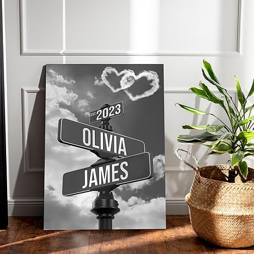 Miniatura 6 de Letrero de calle vintage de lienzo personalizado para parejas, nombre personalizado y fecha, impresión de lienzo de letrero de calle vintage,