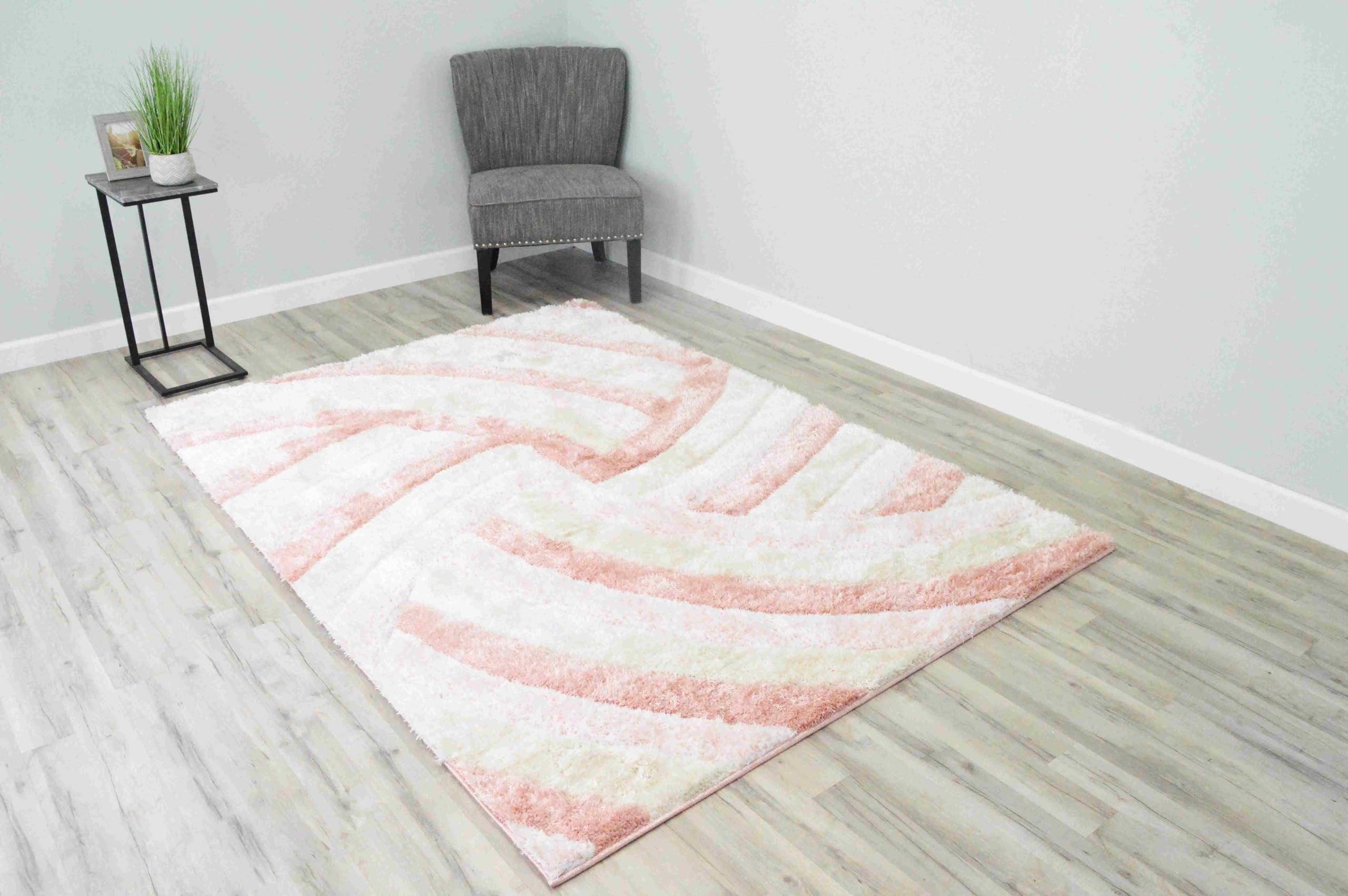 Modern Fluffy Plush Shag Shaggy Rug Hand Carved Thick Soft Geometric Abstract Carpet Vibrant Colors for Living Room Bedroom Office Design 6483 (Pink, 5'2"x7'5")