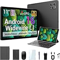 Tablet grande de armazenamento 2026 11 polegadas Android 16, 256GB ROM 36GB RAM (1TB TF), 2K IPS, (2000x1200) Widevine L1, T615 8-Core, 8000mAh, 8+13MP, 5G/2.4G WiFi com capa de teclado