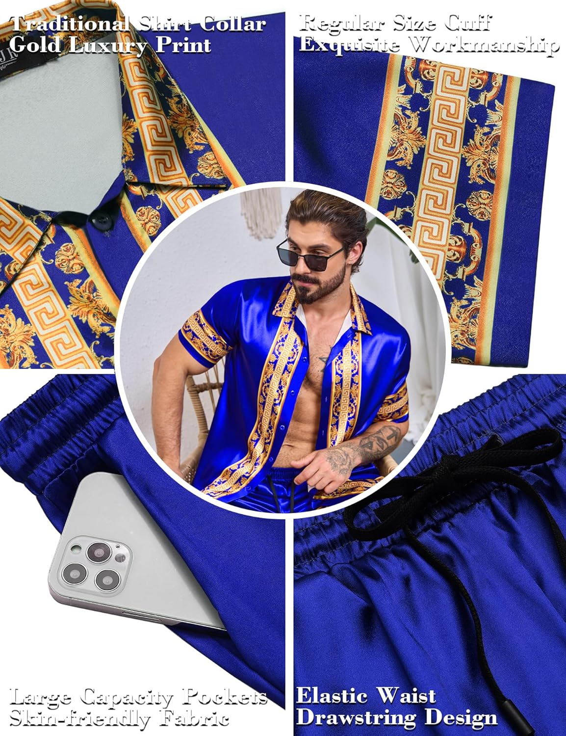 Men Hawaiian Shirt Sets Satin Silk Casual Button Down Shirts 2 Piece Luxury Summer Beach Outfits - Image 4