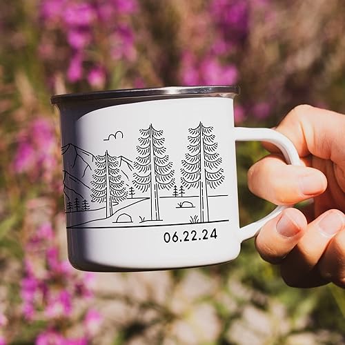 Miniatura 4 de Taza esmaltada personalizada para novia y novio, regalo de recuerdo de compromiso, boda o aniversario para parejas al aire libre (pareja 4)