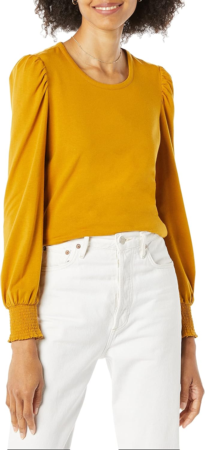 Amazon Essentials Women's Long-Sleeve Crewneck Smocked Cuff T-Shirt - Image 4