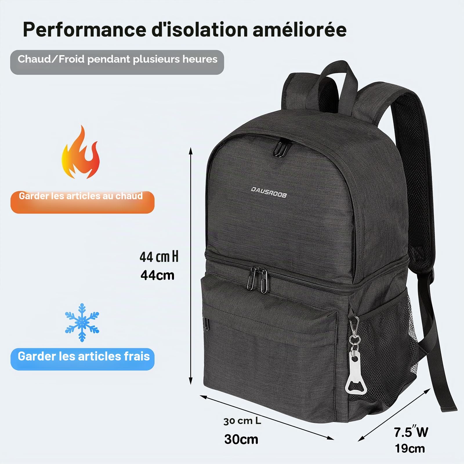 Sac à dos isotherme 2 en 1 - Grand sac isotherme - Anti-fuite - Avec compartiment isotherme - Parfait pour les pique-niques, les excursions à la plage, la randonnée, le travail et les excursions en