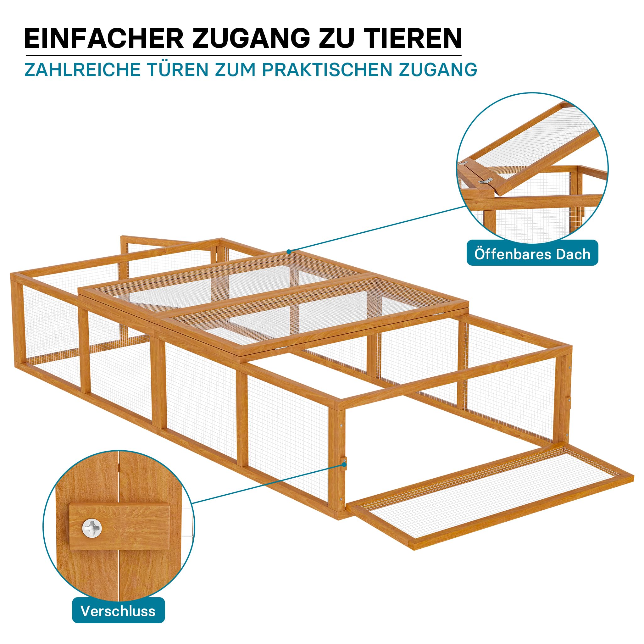 Wiltec XXL Freilaufgehege Holz 1800 x 900 x 480 mm, Kasten Stall mit klappbarer Abdeckung, Kleintierstall Kaninchen Hasen, Freigehege