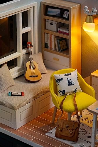 Miniatura 2 de CUTEROOM Kit de casa de madera de muebles en miniatura para habitación de muñecas de bricolaje, kit de casa de muñecas de madera con cubierta