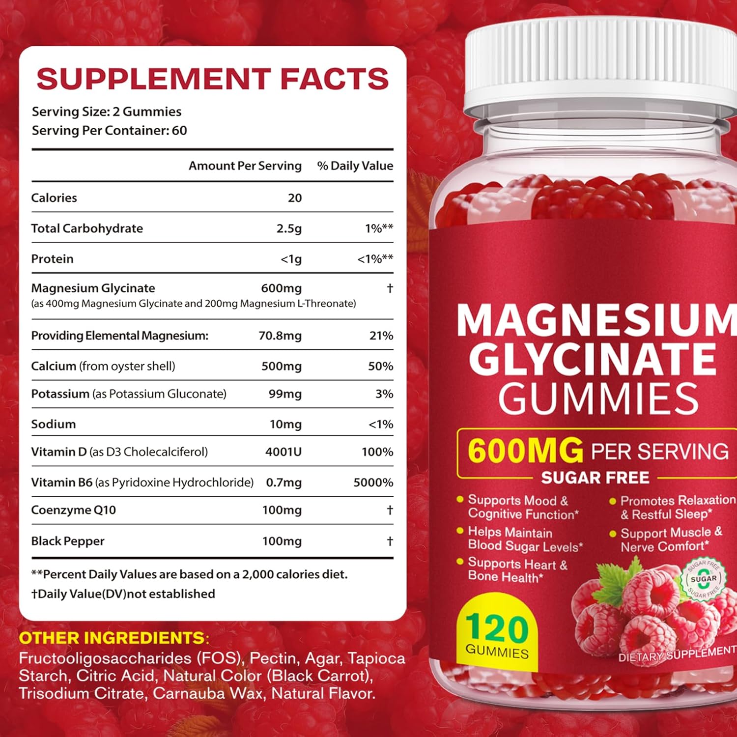 Magnesium Glycinate Gummies 600MG, High Absorption Magnesium Supplement for Women, Men and Kids - Muscle Support | Sleep, Focus & Relaxation | Sugar Free | Vegan | 120 Chews - Image 3