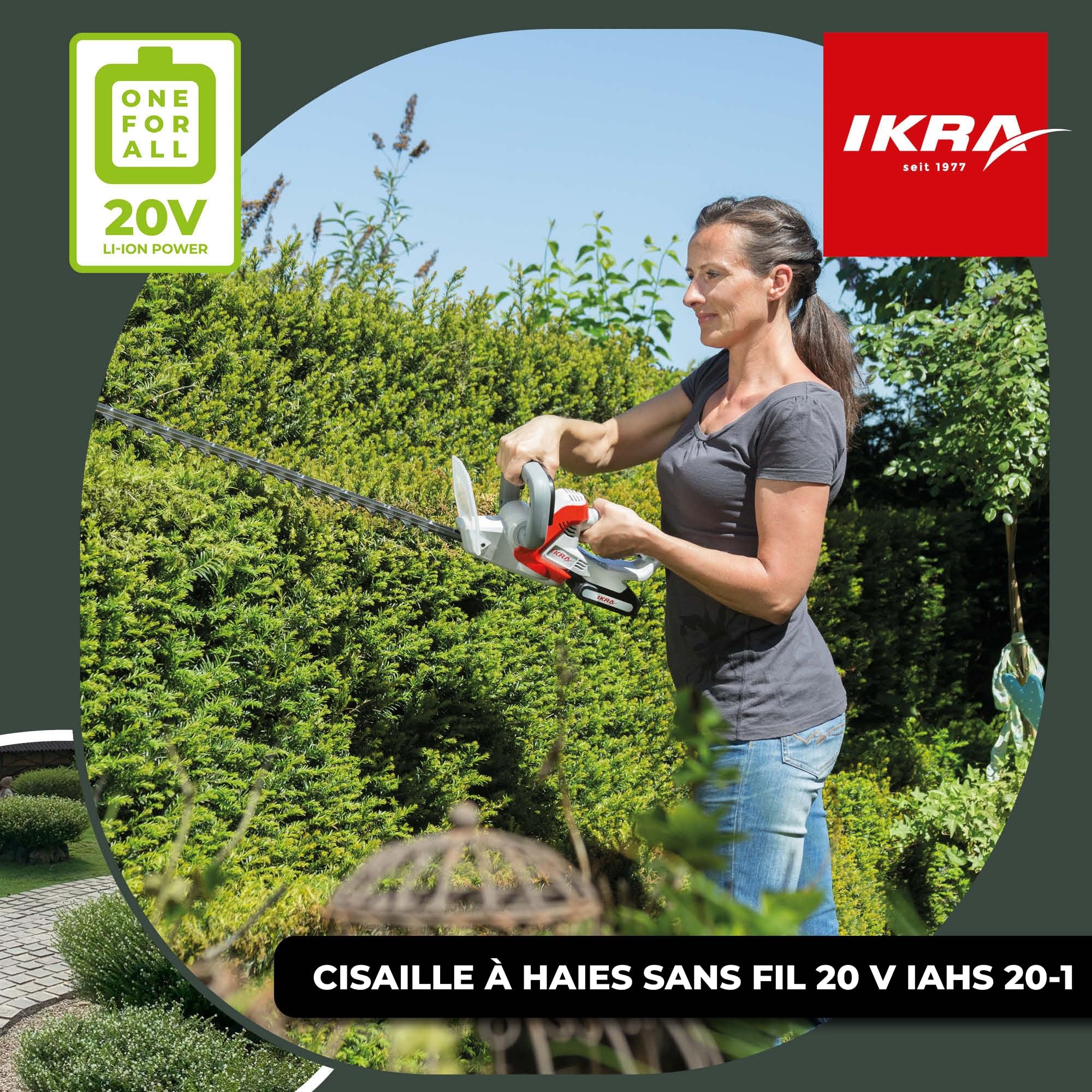 IKRA taille-haie sans fil IAHS 20-1, avec batterie 20 V 2,0 Ah et chargeur